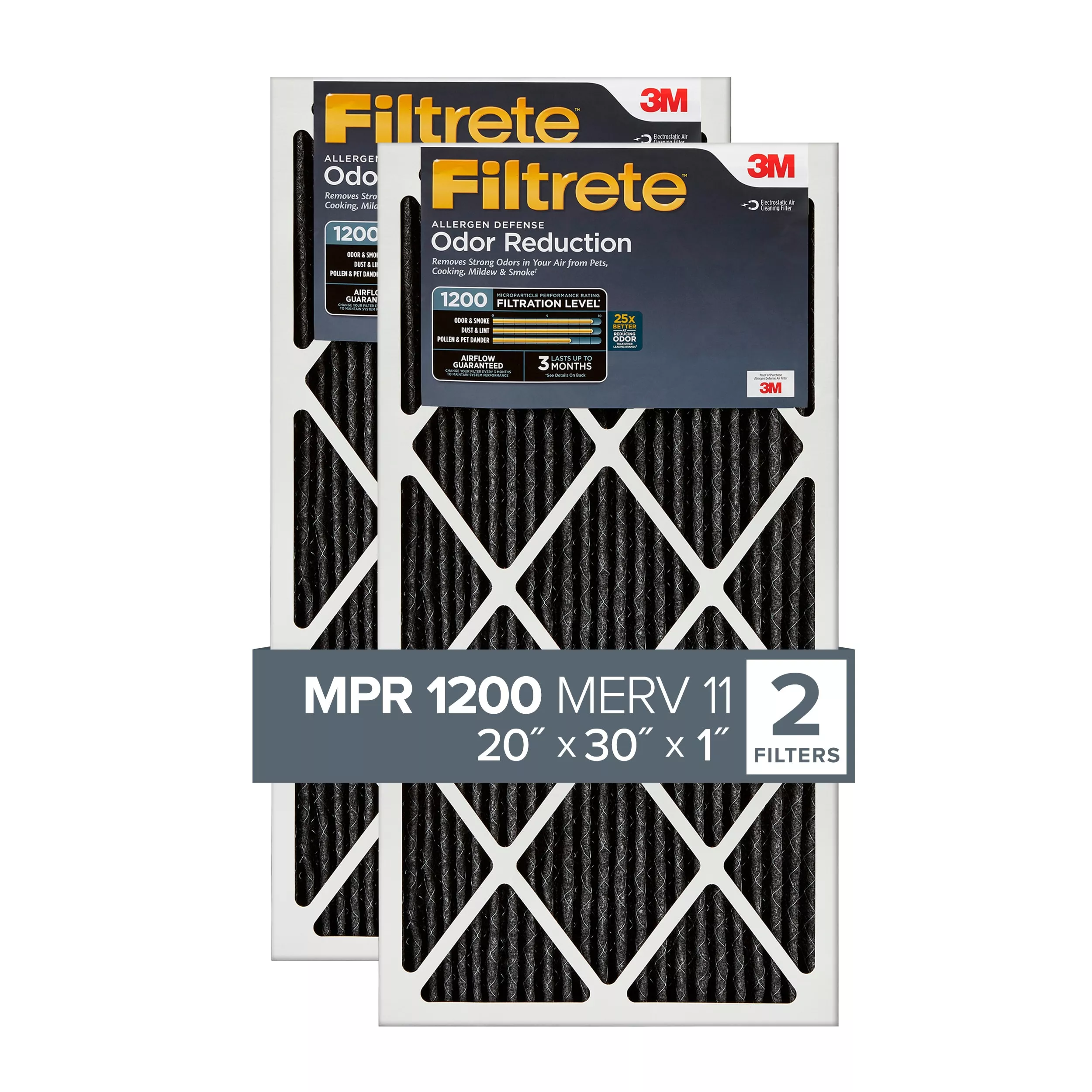 Filtrete™ Allergen Defense Odor Reduction Filter AOR22-2PK-1E, 20 in x 30 in x 1 in (50.8 cm x 76.2 cm x 2.5 cm)