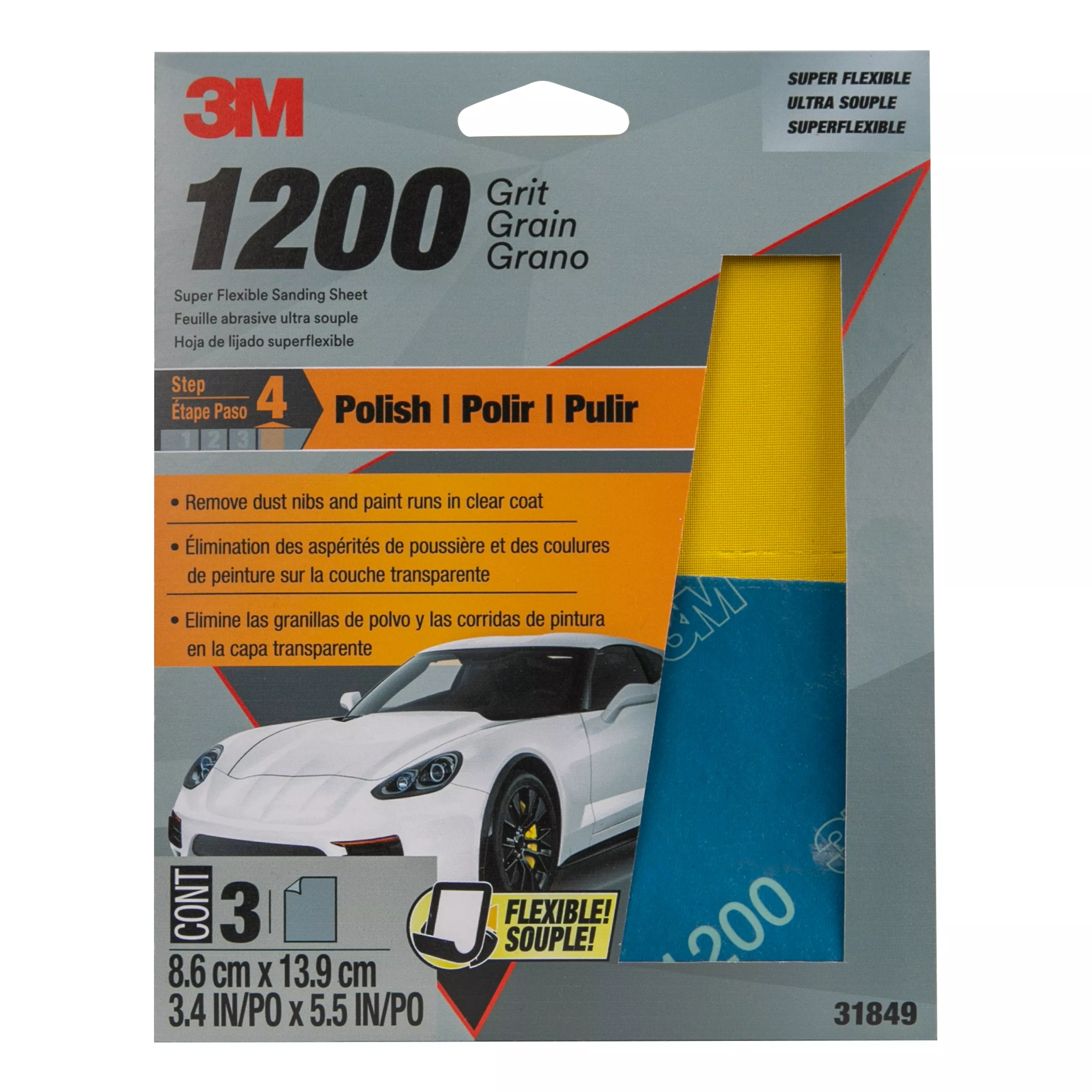3M™ Super Flexible Sanding Sheets, 31849, 1200 Grit, 3 pack, 20 packs
per case