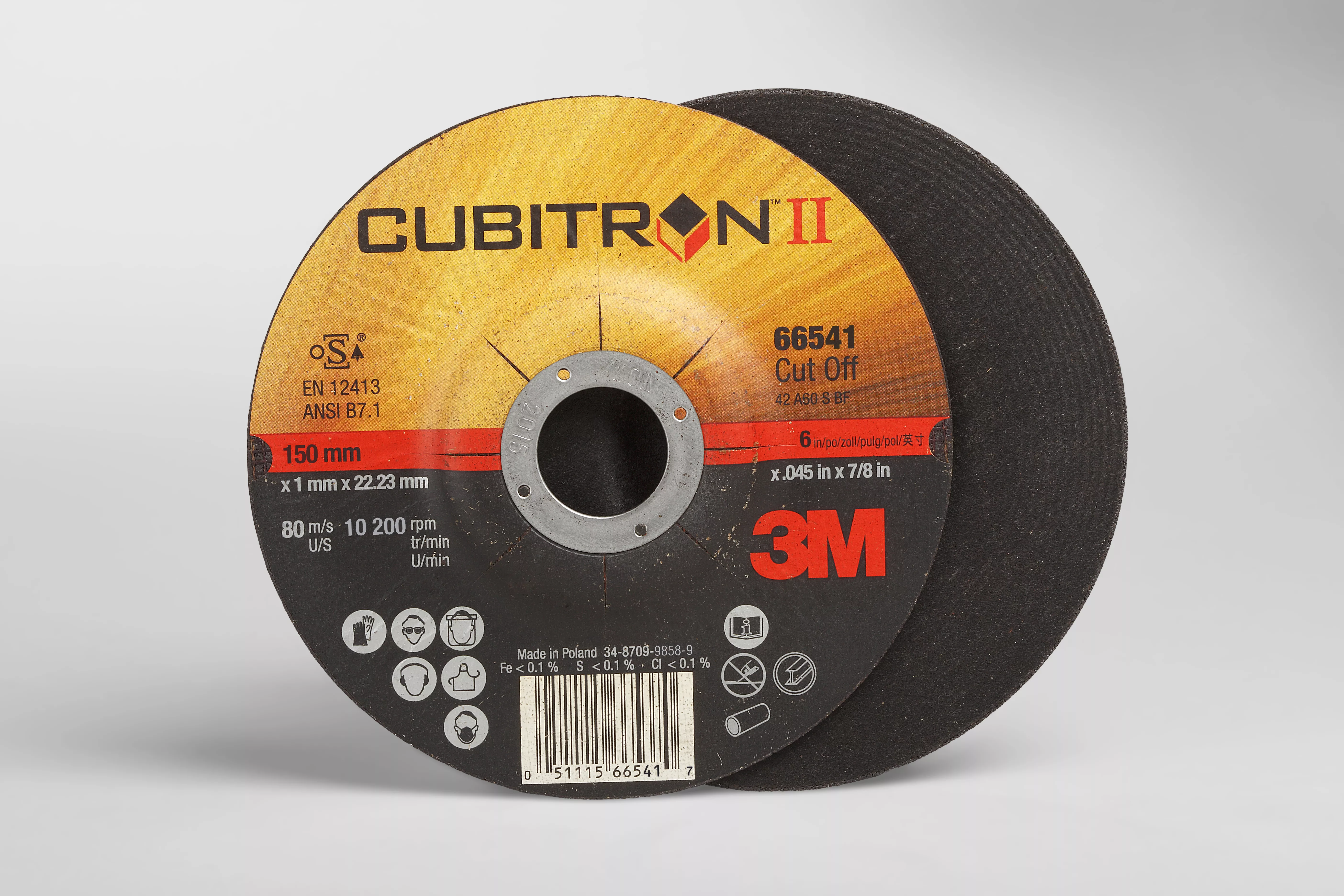 3M™ Cubitron™ II Cut-Off Wheel, 66541, T27, 6 in x .045 in x 7/8 in,
25/Carton, 50 ea/Case