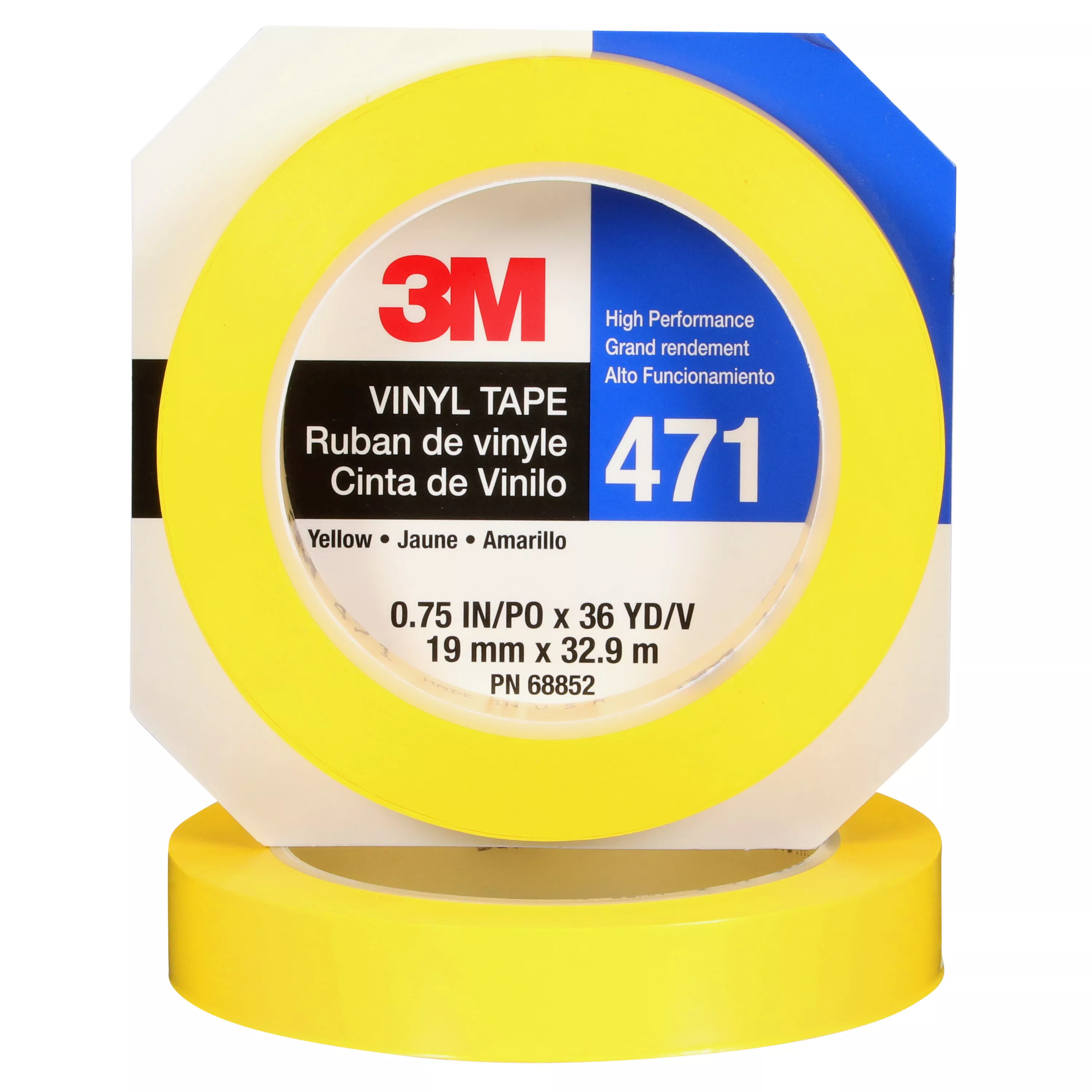 3M™ Vinyl Tape 471, Yellow, 3/4 in x 36 yd, 5.2 mil, 48 rolls per case
