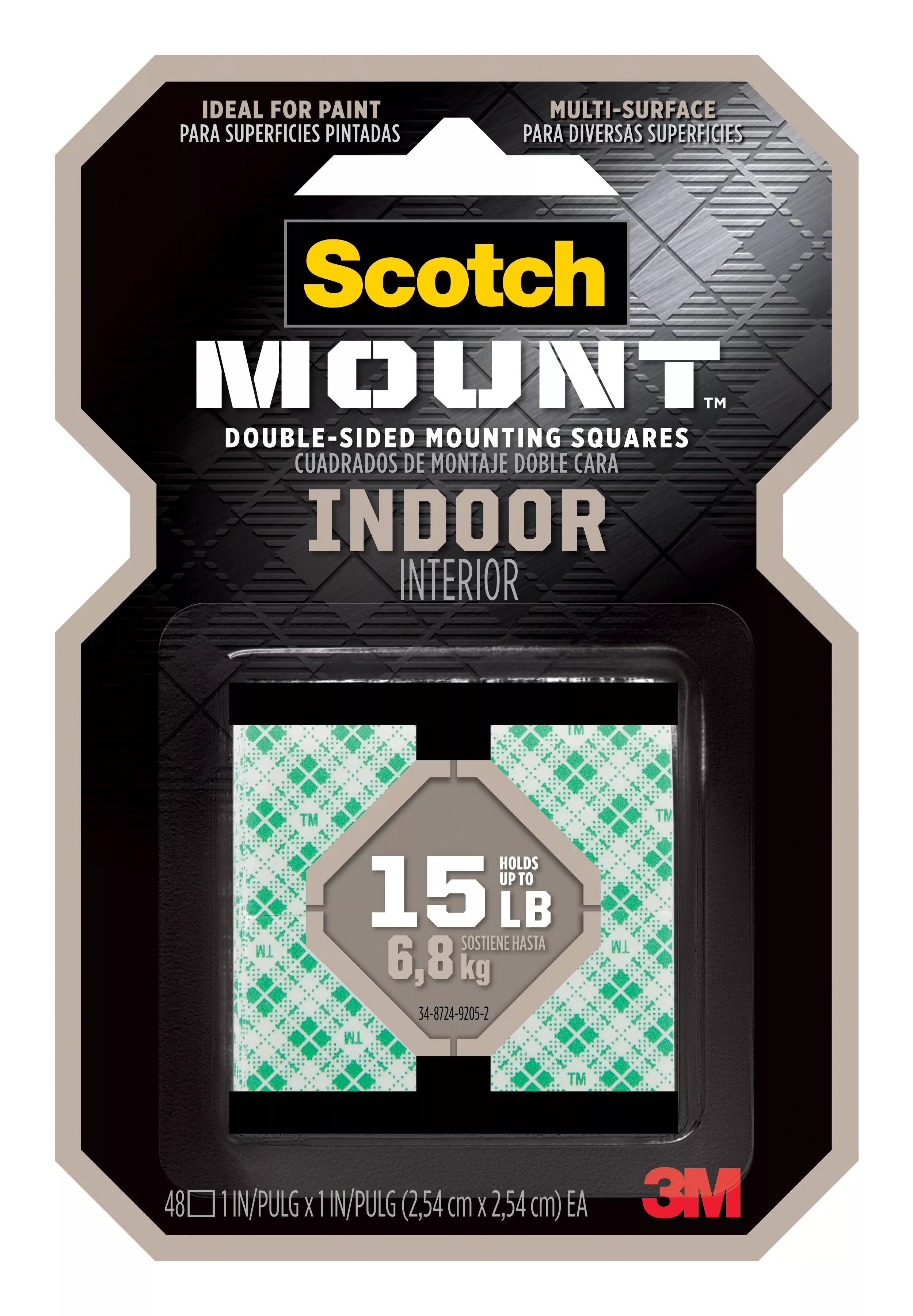 Scotch-Mount™ Indoor Double-Sided Mounting Squares 111H-SQ-48, 1 in x 1 in (2,54 cm x 2,54 cm) 48/pk