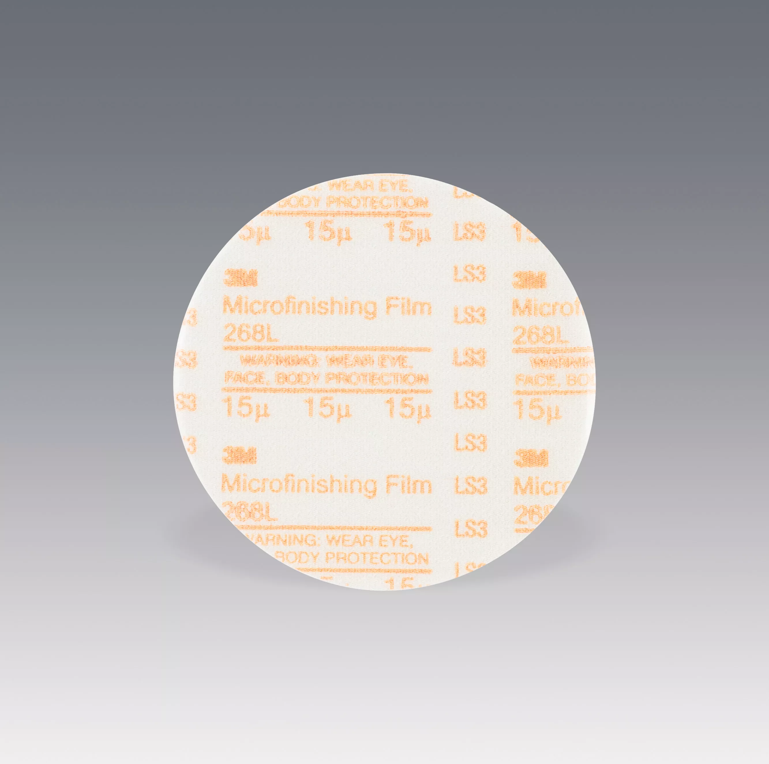 3M™ Microfinishing PSA Film Disc 268L, 15 Mic 3MIL, Type D, 3 in x NH,
Die 300V, 100/Bag, 1000 ea/Case