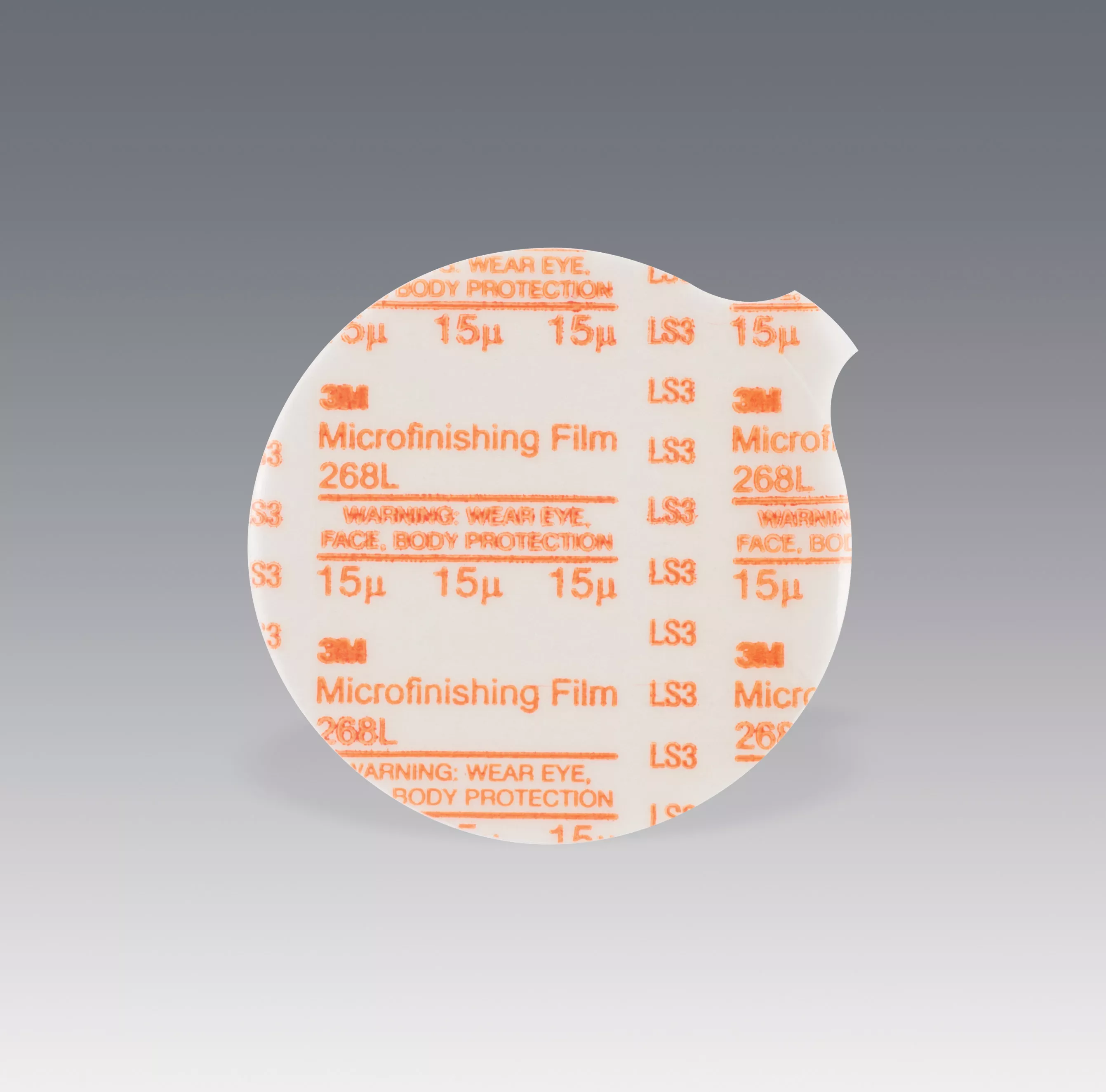 3M™ Microfinishing PSA Film Disc 268L, 15 Mic 3MIL, Type D, 12 in x NH,
Die 1200B, 25/Bag, 100 ea/Case