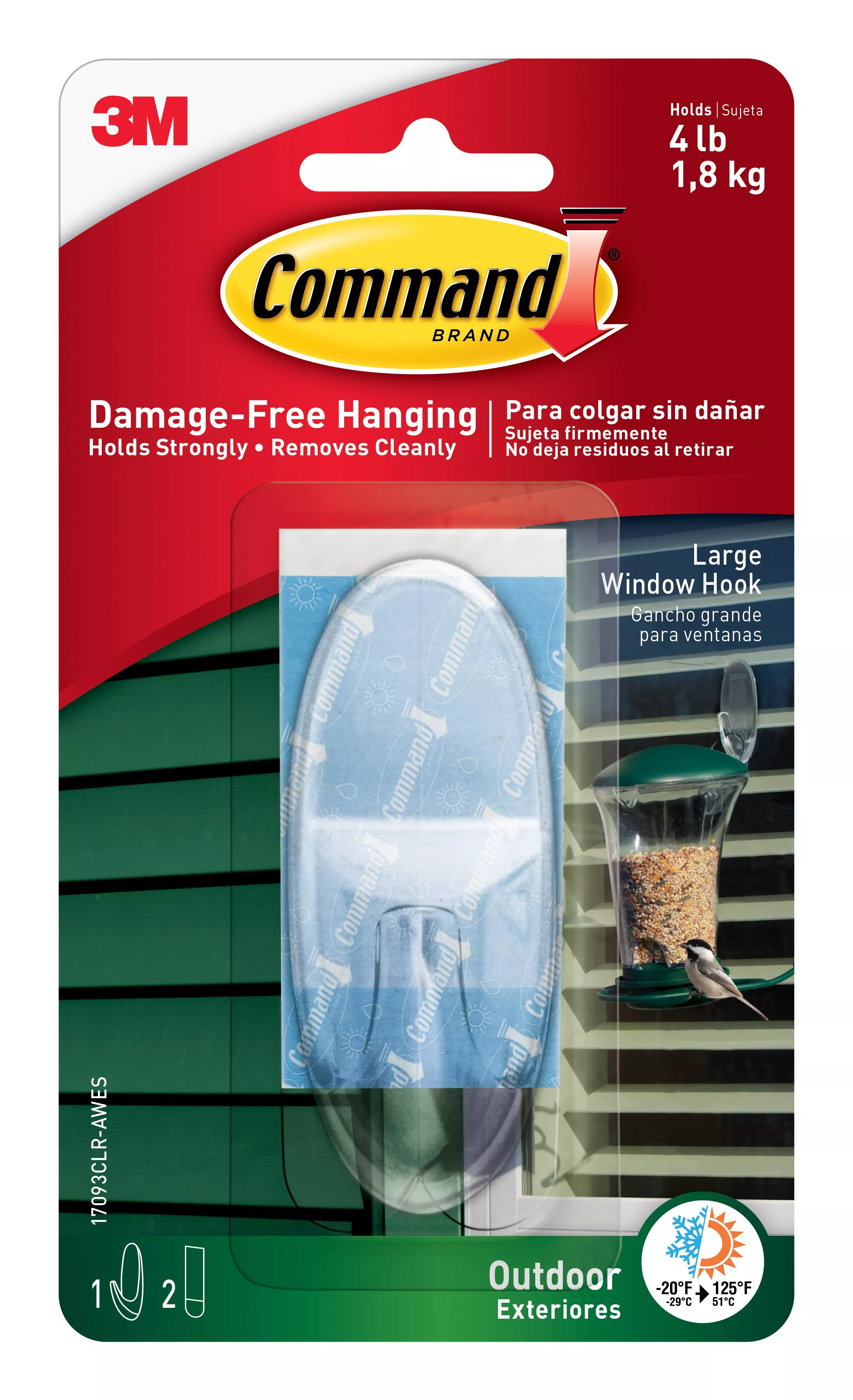 Command™ Outdoor Large Clear Window Hook 17093CLR-AWES