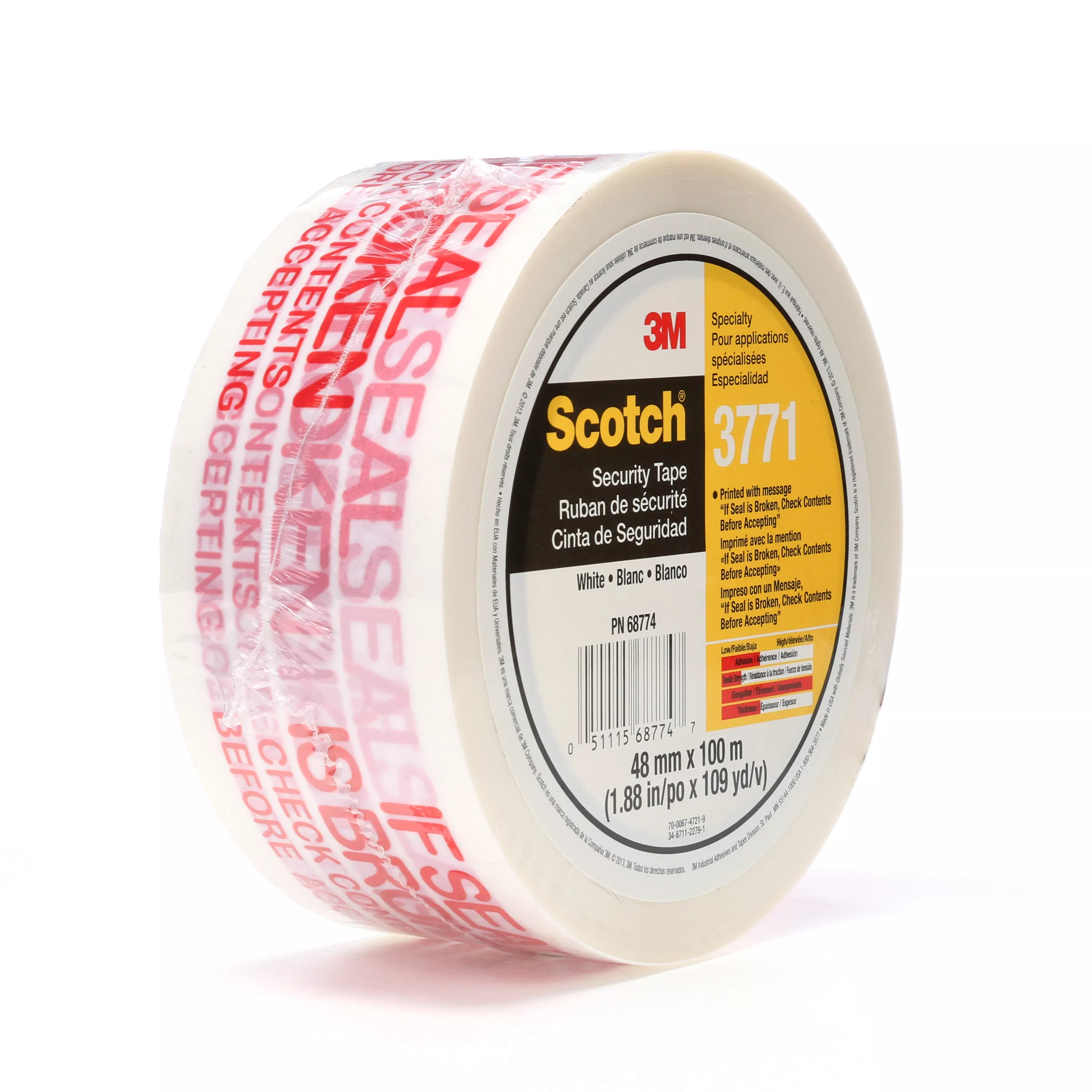Scotch® Printed Message Box Sealing Tape 3771, White, 48 mm x 100 m, (6
roll/pack 6 pack/case) 36/case, Conveniently Packaged