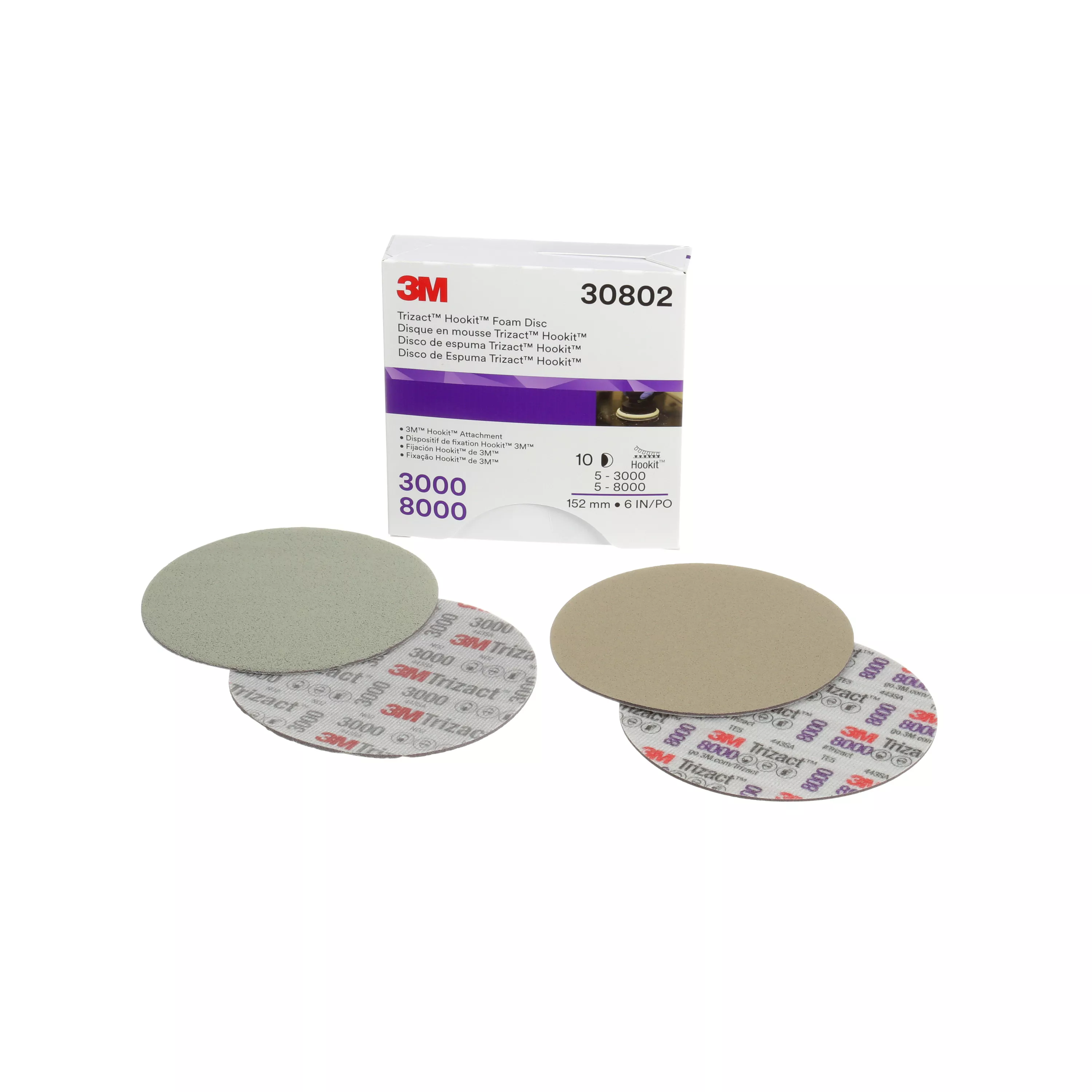 3M™ Trizact™ Hookit™ Foam Disc 30802, Kit, 6 in, 3000 and 8000, 10 Discs/Kit, 4 Kits/Case