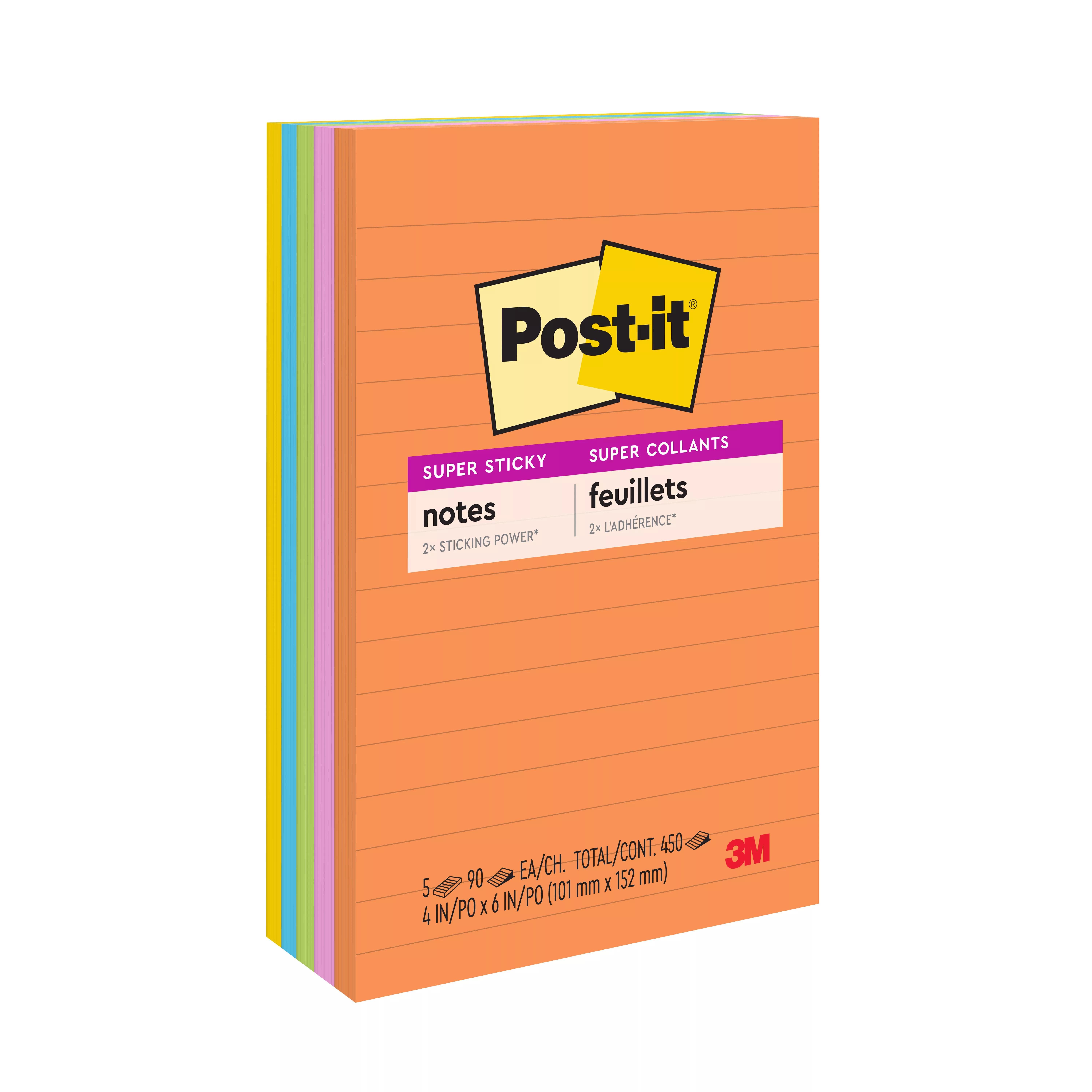 Post-it® Super Sticky Notes 660-5SSUC, 4 in x 6 in (101 mm x 152 mm)