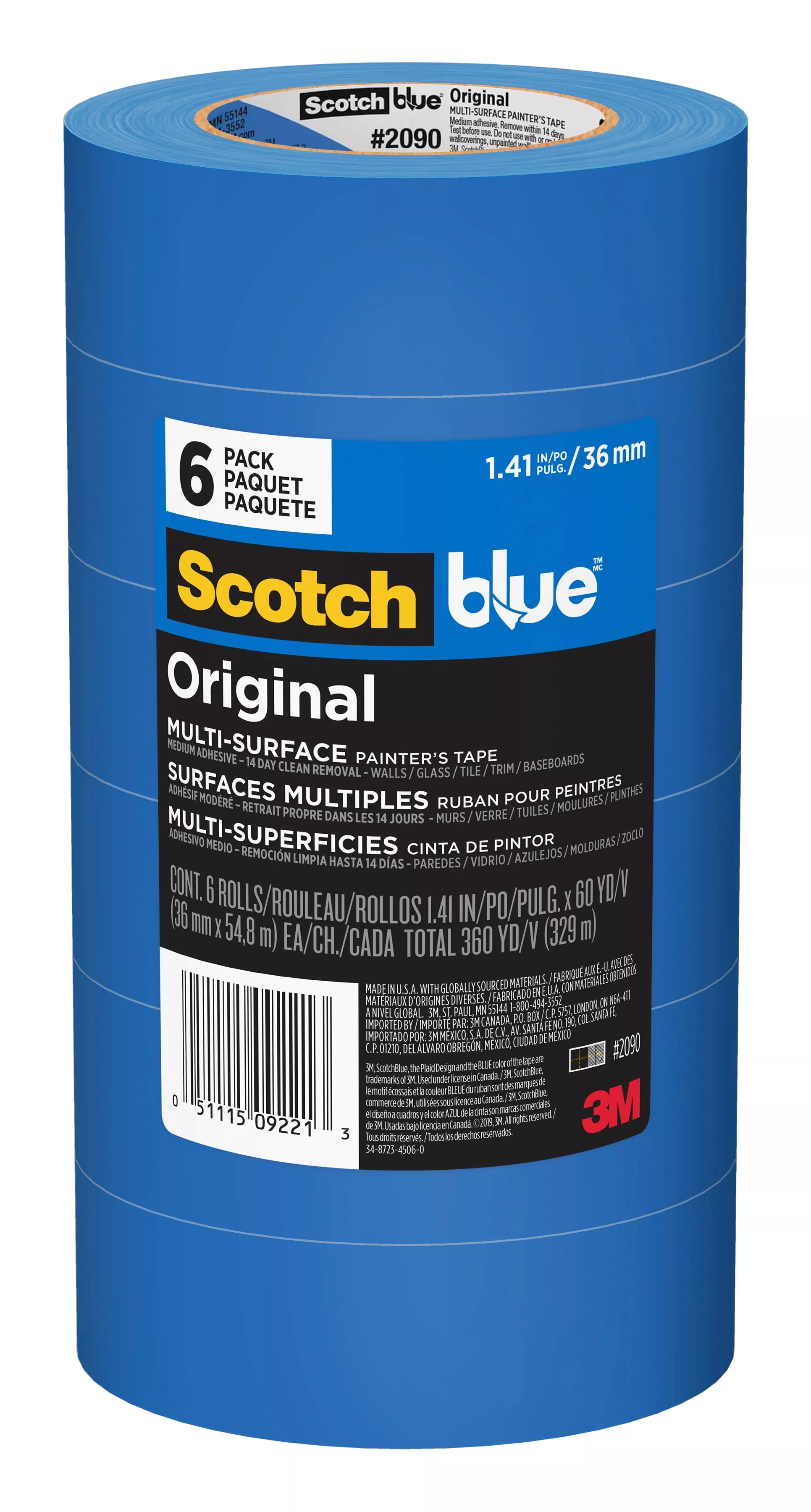 ScotchBlue™ Original Painter's Tape 2090-36AP6, 1.41 in x 60 yd (36mm x 54,8m), 6 rolls/pack