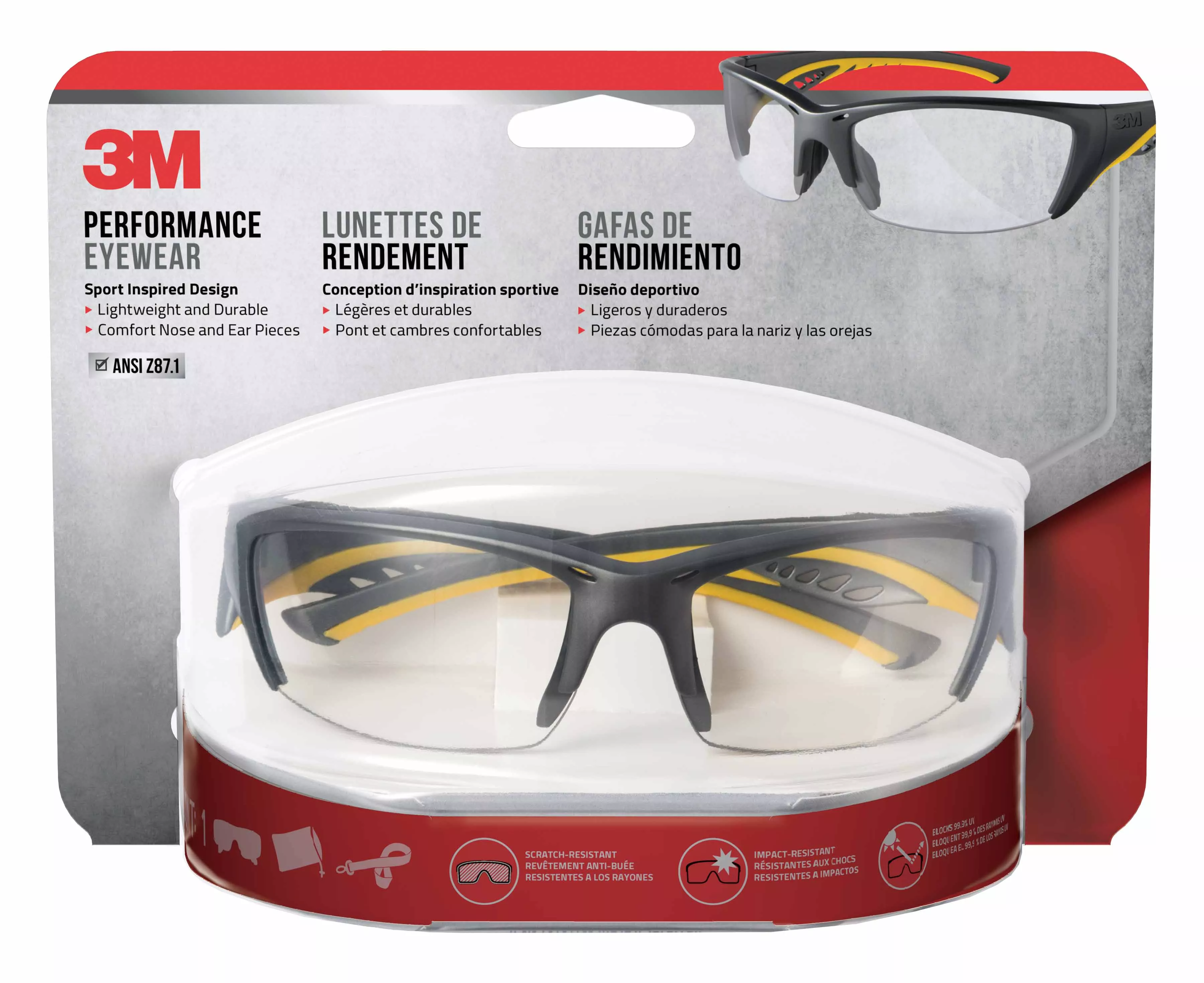 3M™ Safety Eyewear 90212-HZ4, Gray Frame Yellow Accent, Clr/AF & Scratch
Resistant Lens, 4/cs