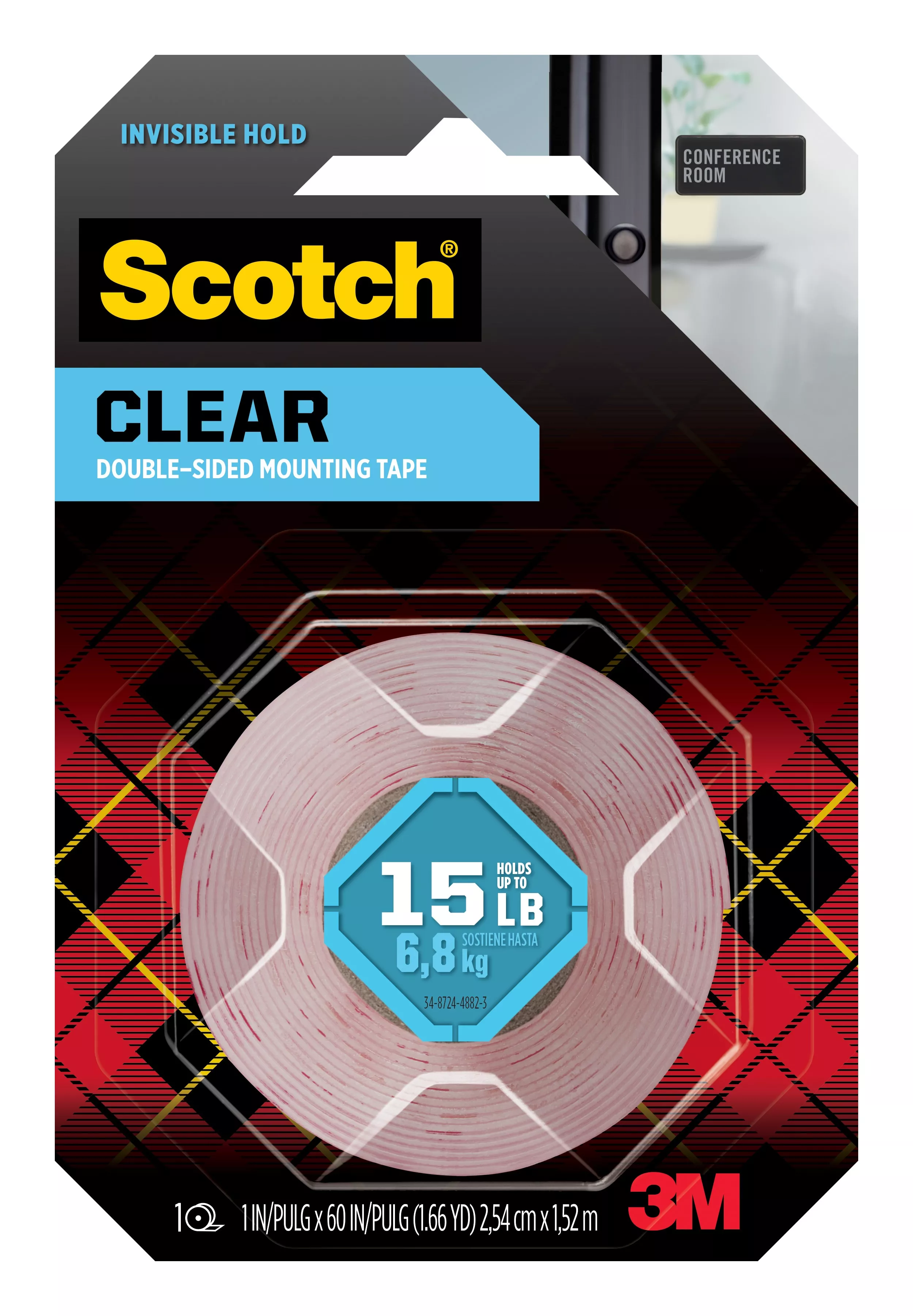 Scotch® Clear Double-Sided Mounting Tape 410S, 1 in x 60 in (2.54 cm x 1.52 m)