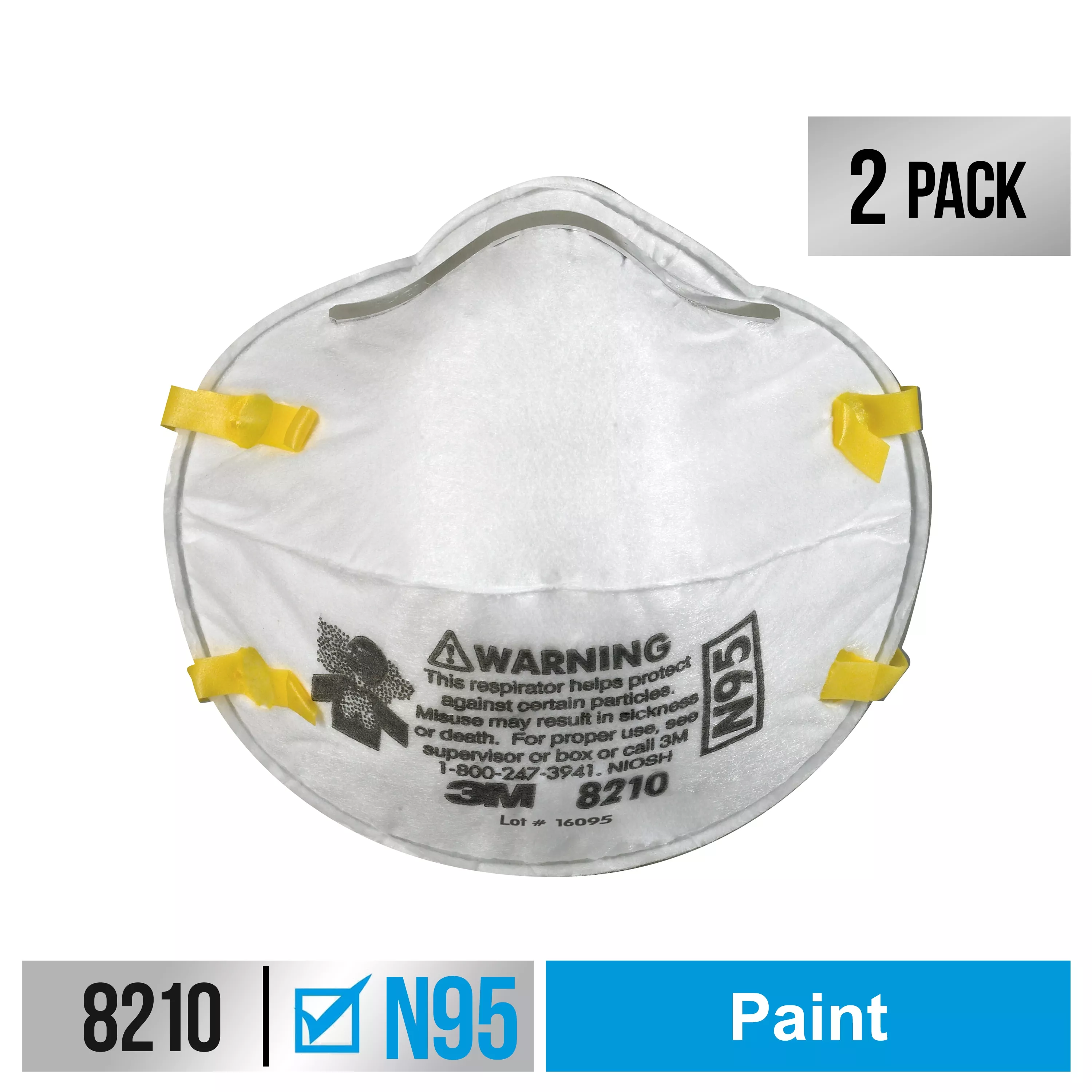3M™ Performance Paint Prep Respirator N95 Particulate 8210P2-C, 2
eaches/pack, 6 packs/case