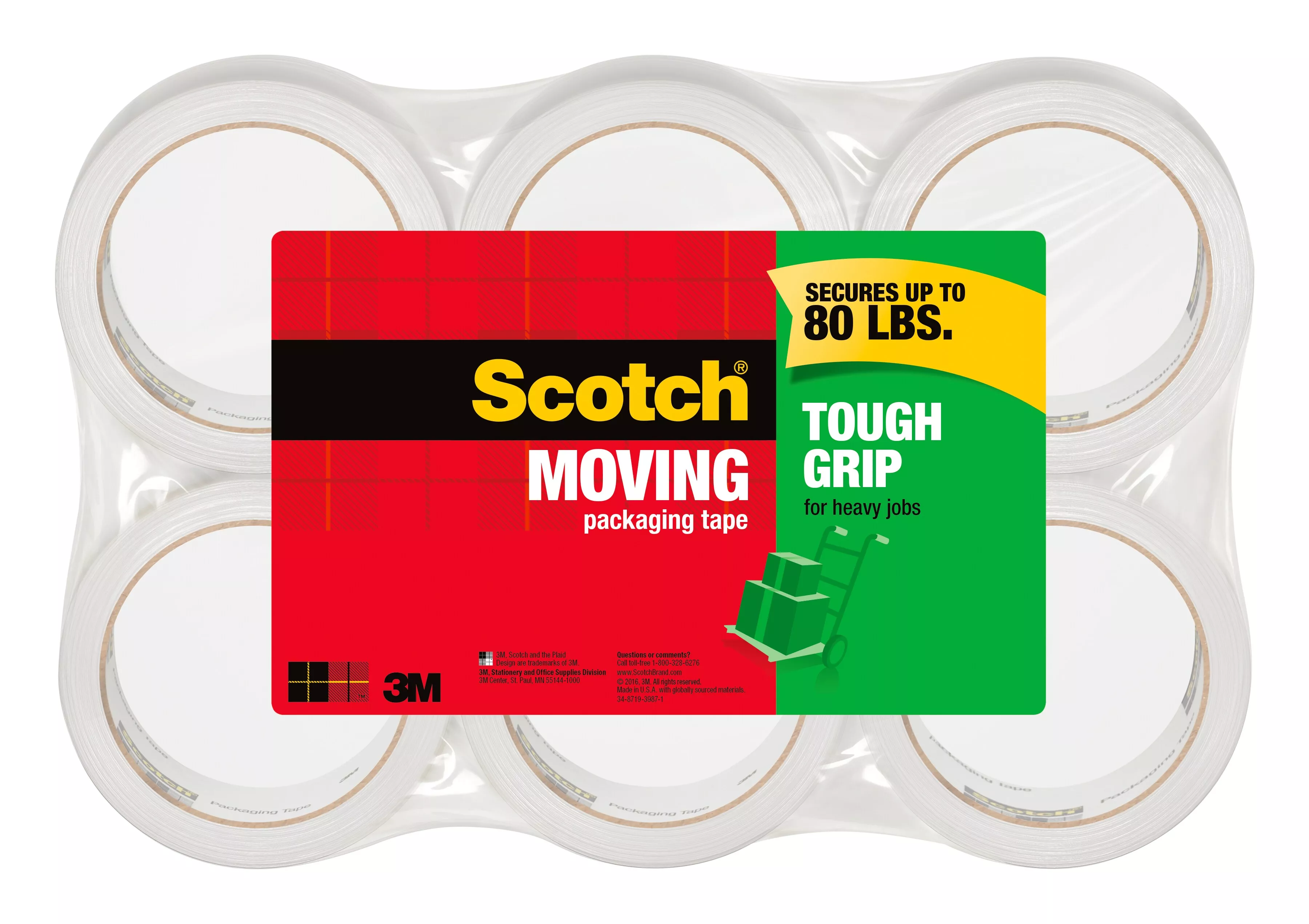 Scotch® Tough Grip Moving Packaging Tape 3500-40-6, 1.88 in x 43.7 yd
(48 mm x 40 m)