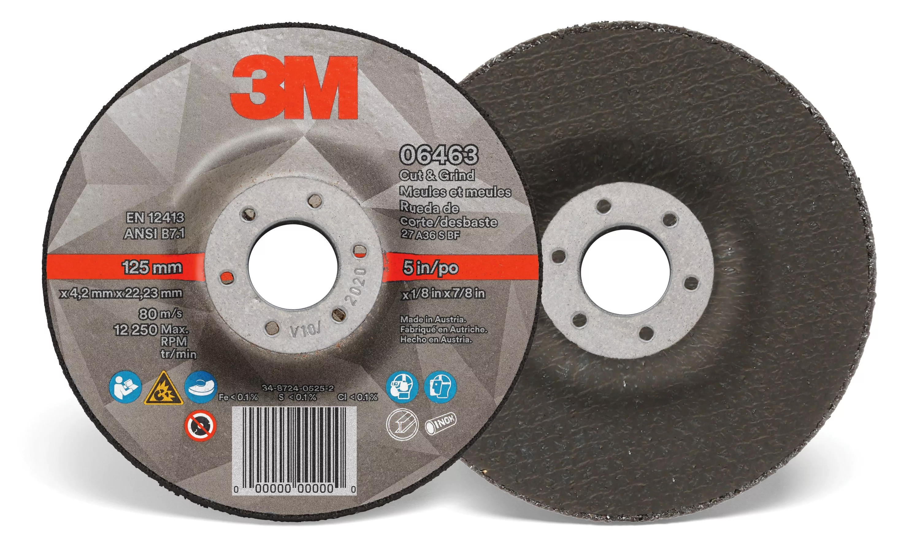 3M™ Cut & Grind Wheel, 06463, Type 27, 5 in x 1/8 in x 7/8 in,
10/Carton, 20 ea/Case