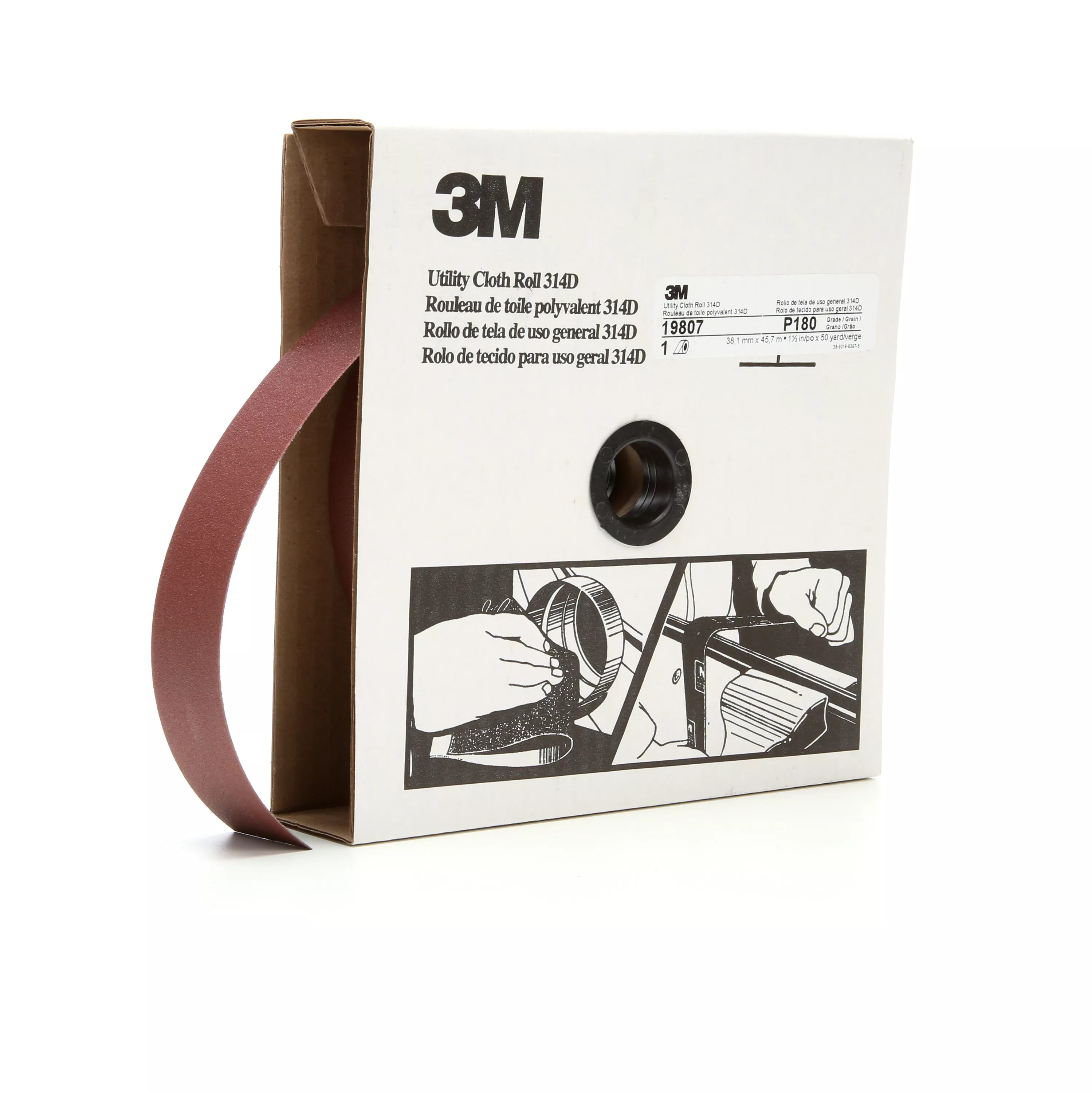 3M™ Utility Cloth Roll 314D, P180 J-weight, 1-1/2 in x 50 yd, 5 ea/Case