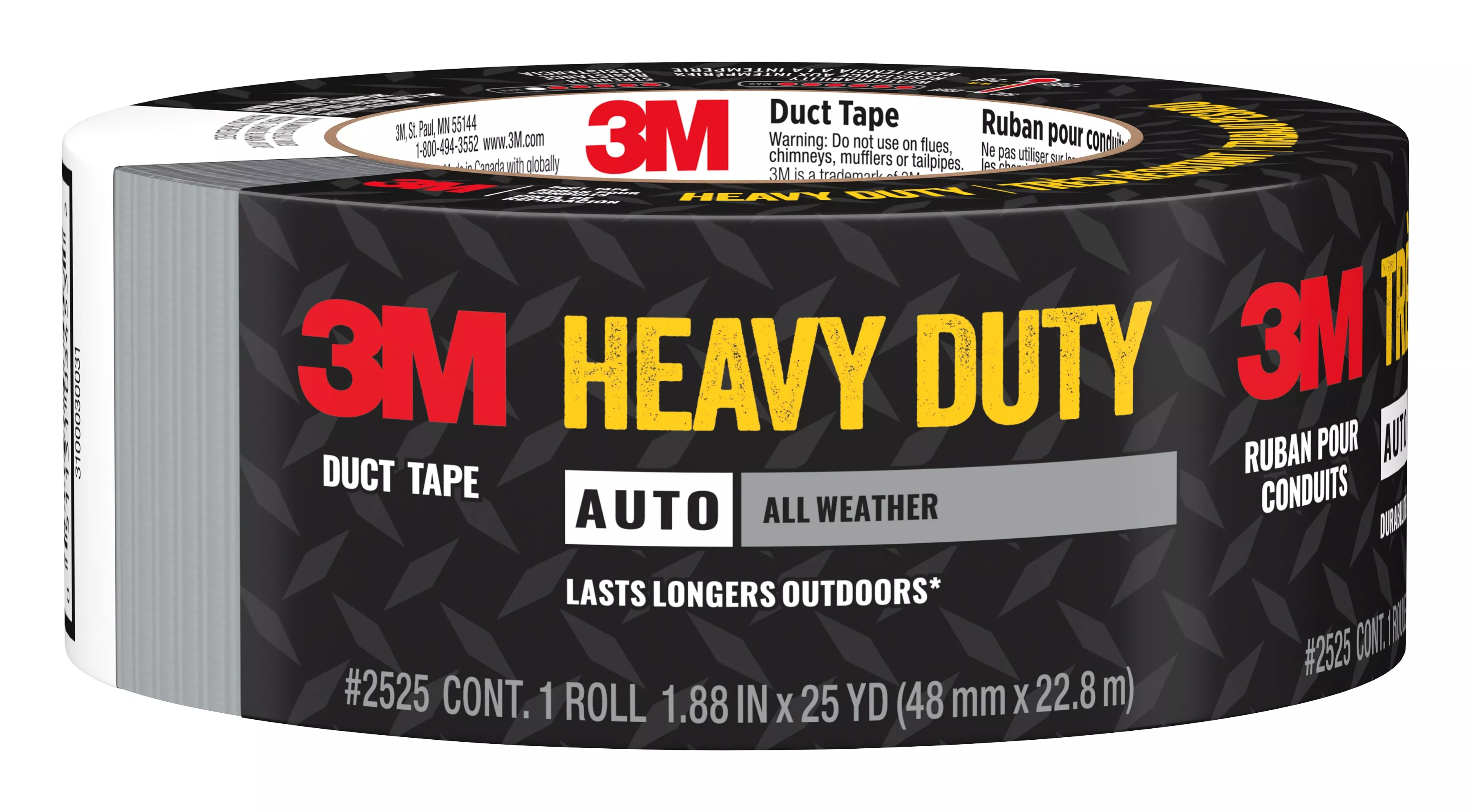 3M™ Automotive Heavy Duty All Weather Duct Tape 2525-NA, 1.88 in x 25 yd (48 mm x 22.8 m), 6 rls/cs