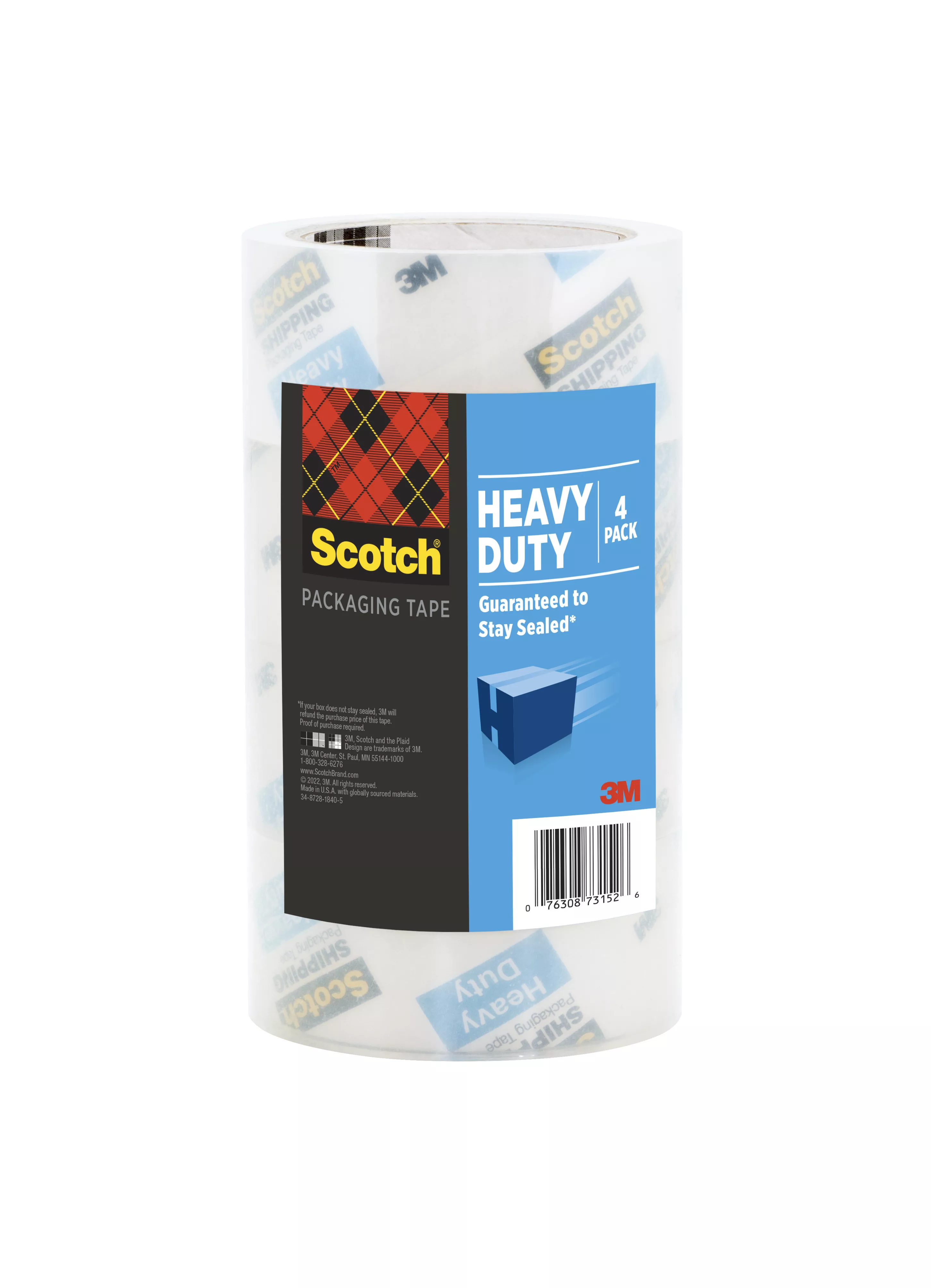 Scotch® Heavy Duty Shipping Packaging Tape 3850-40LR4-4GC,1.88 in x 43.7 yd (48 mm x 40 m), 4 Pack