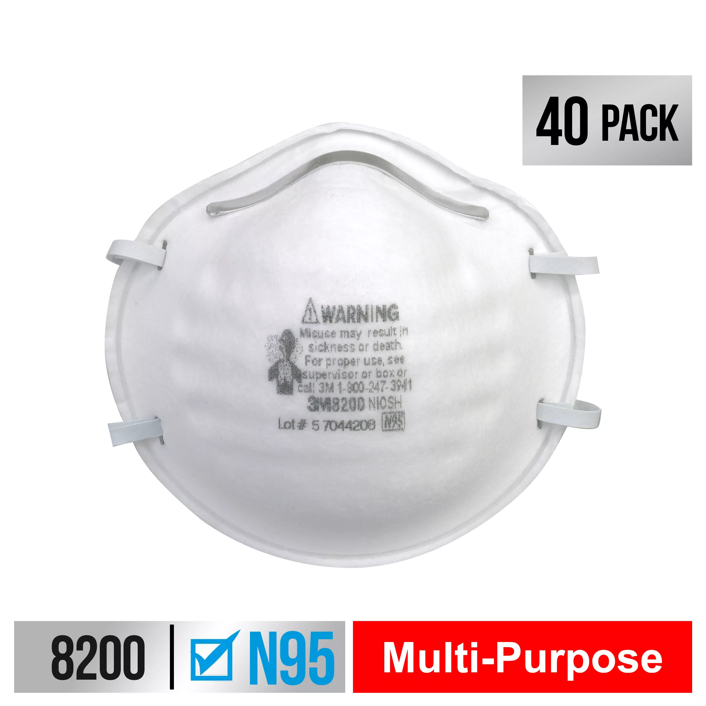 3M™ Sanding and Fiberglass Respirator N95 Particulate, 8200H40-DC, 40
eaches/pack, 4 packs/case