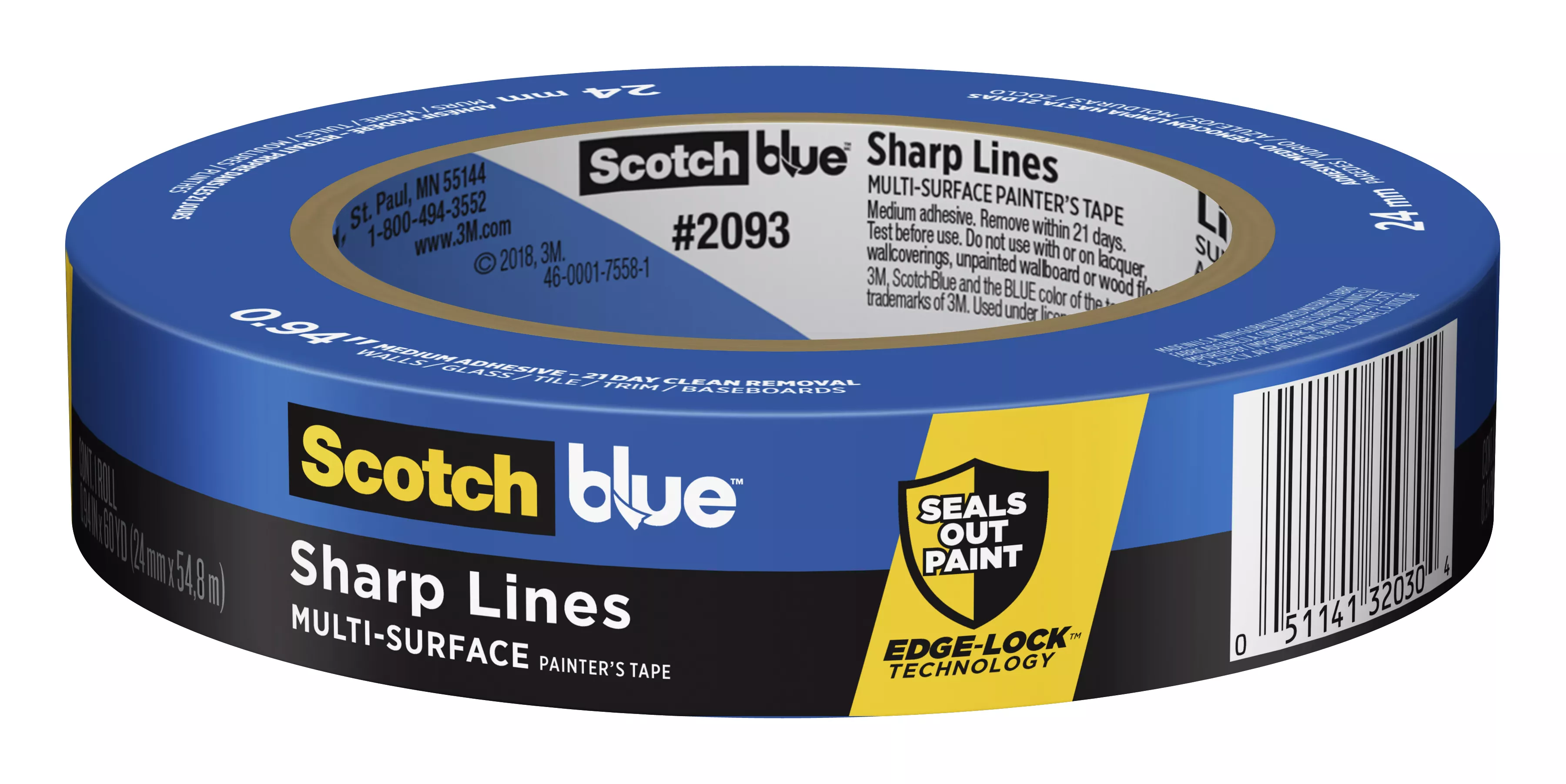 ScotchBlue™ Sharp Lines Painter's Tape 2093-24EC, 0.94 in x 60 yd (24mm
x 54,8m)