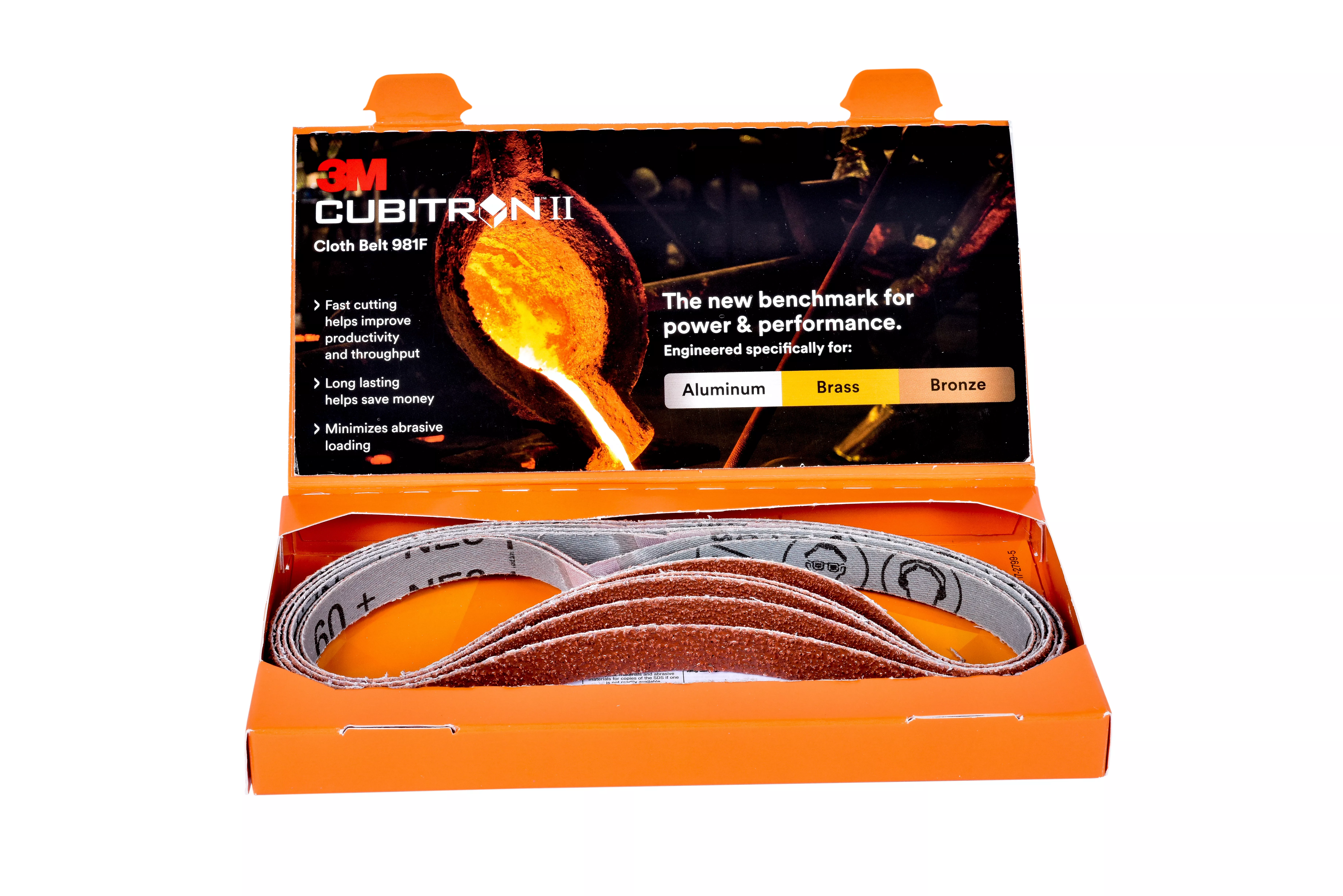 3M™ Cubitron™ II Cloth Belt 981F, Kit, 1/2 in x 18 in, 25 ea/Case