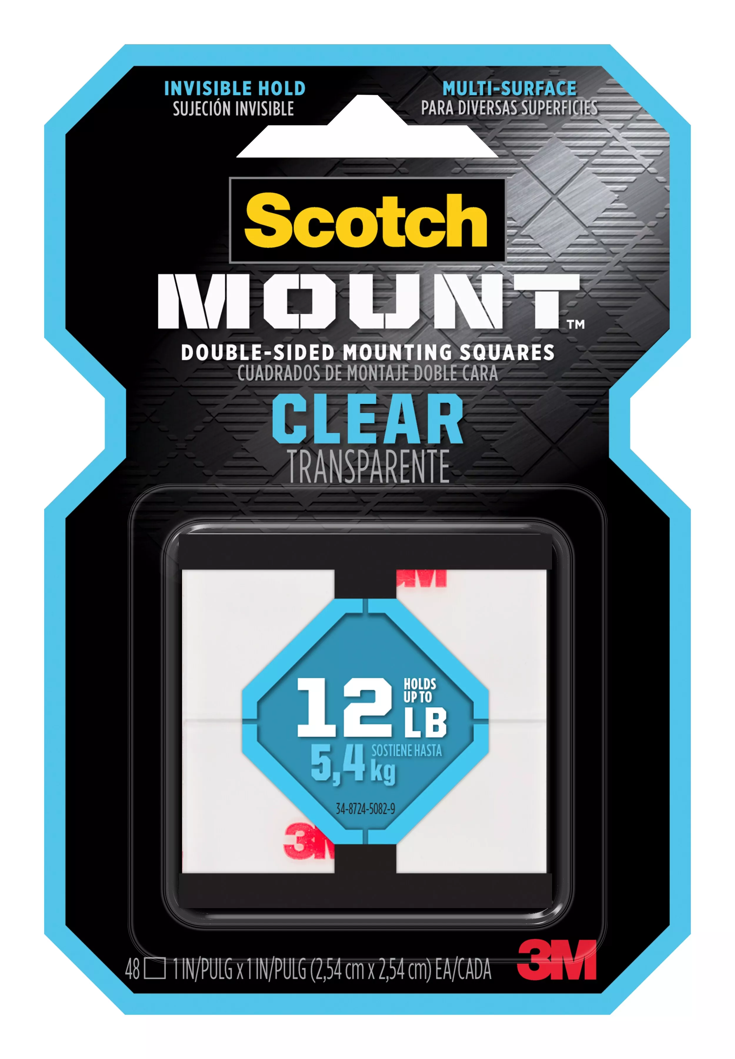 Scotch-Mount™ Clear Double-Sided Mounting Squares 410H-SQ-48, 1 in x 1 in (2.54 cm x 2.54 cm) EA, 48 Squares