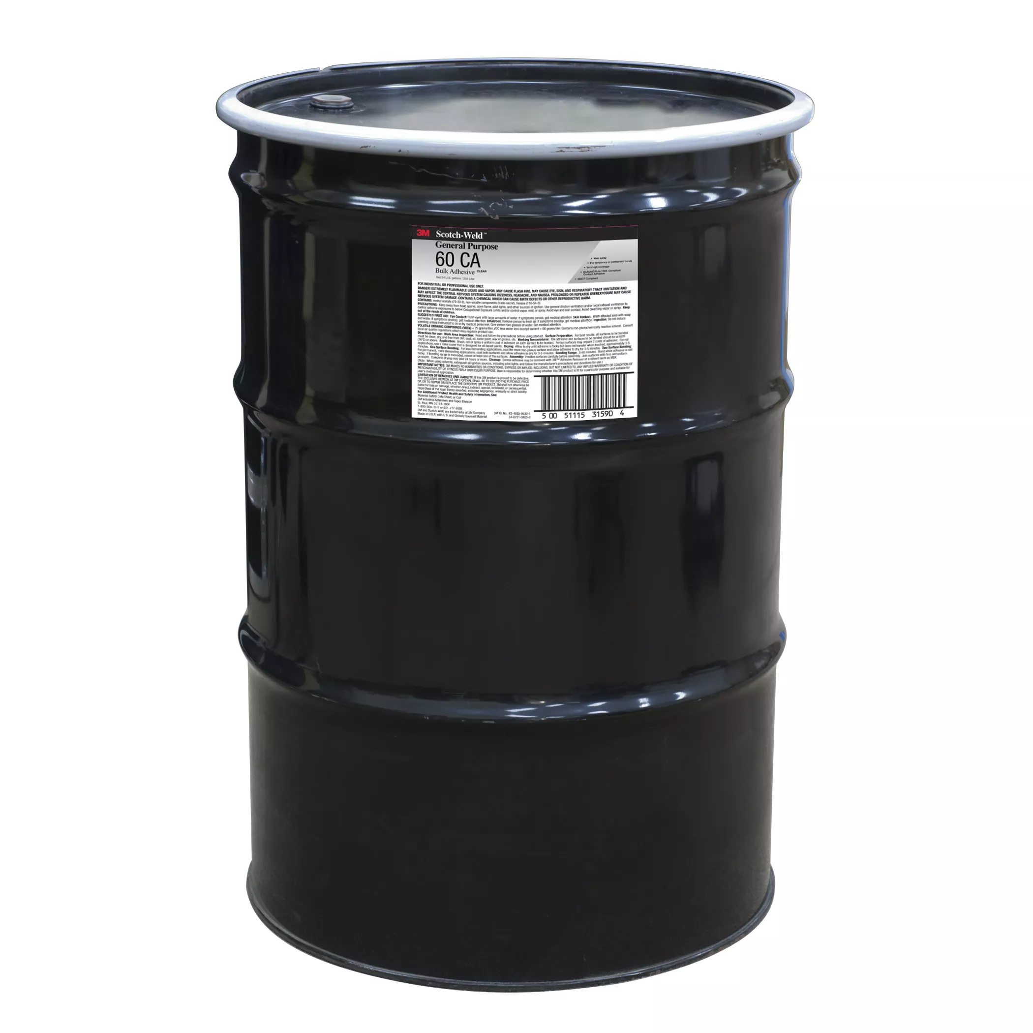 3M™ General Purpose 60 CA Adhesive, Clear, 55 Gallon (54 Gallon Net),
Drum