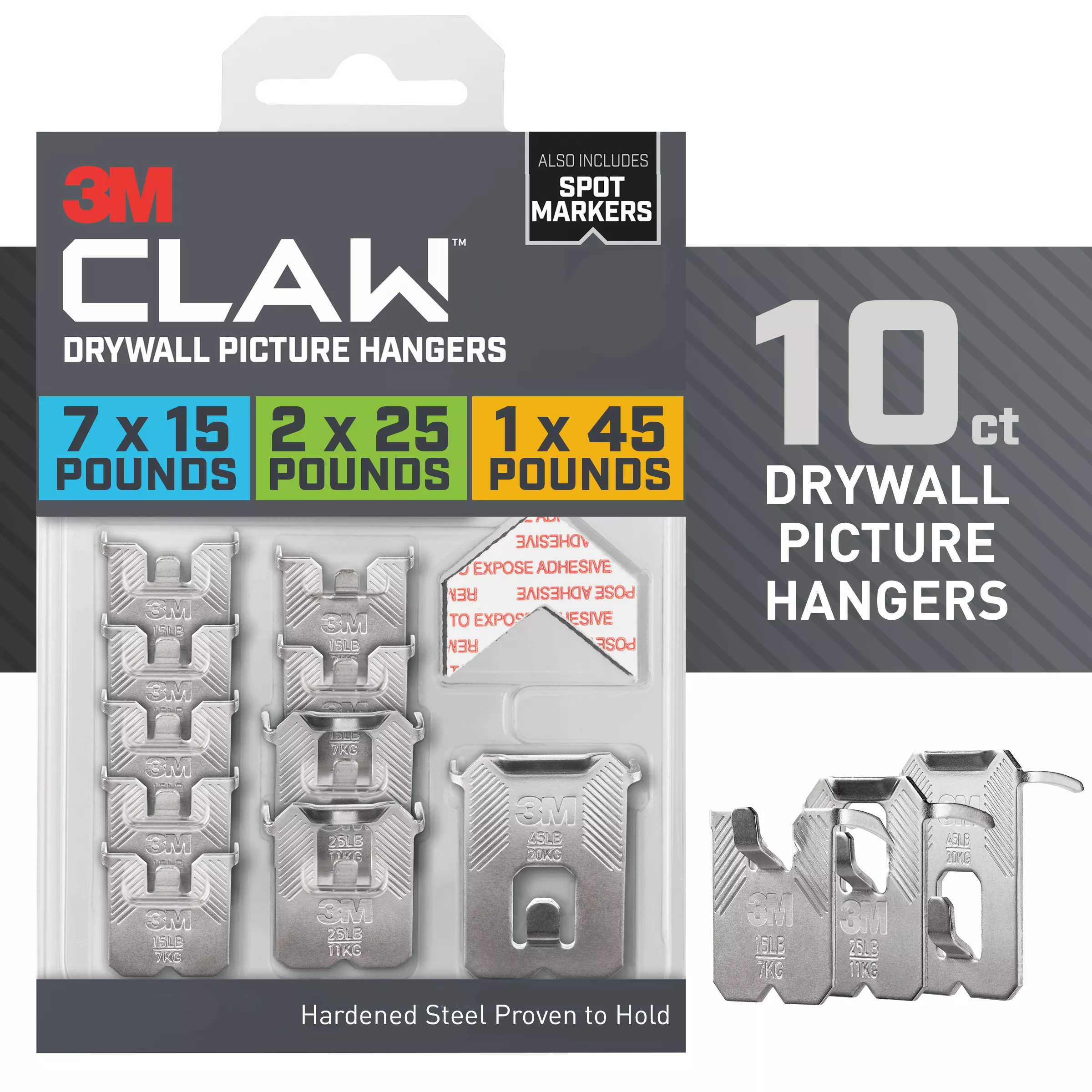 3M CLAW™ Drywall Picture Hanger Variety Pack with Spot Markers 3PHKITM-10ES