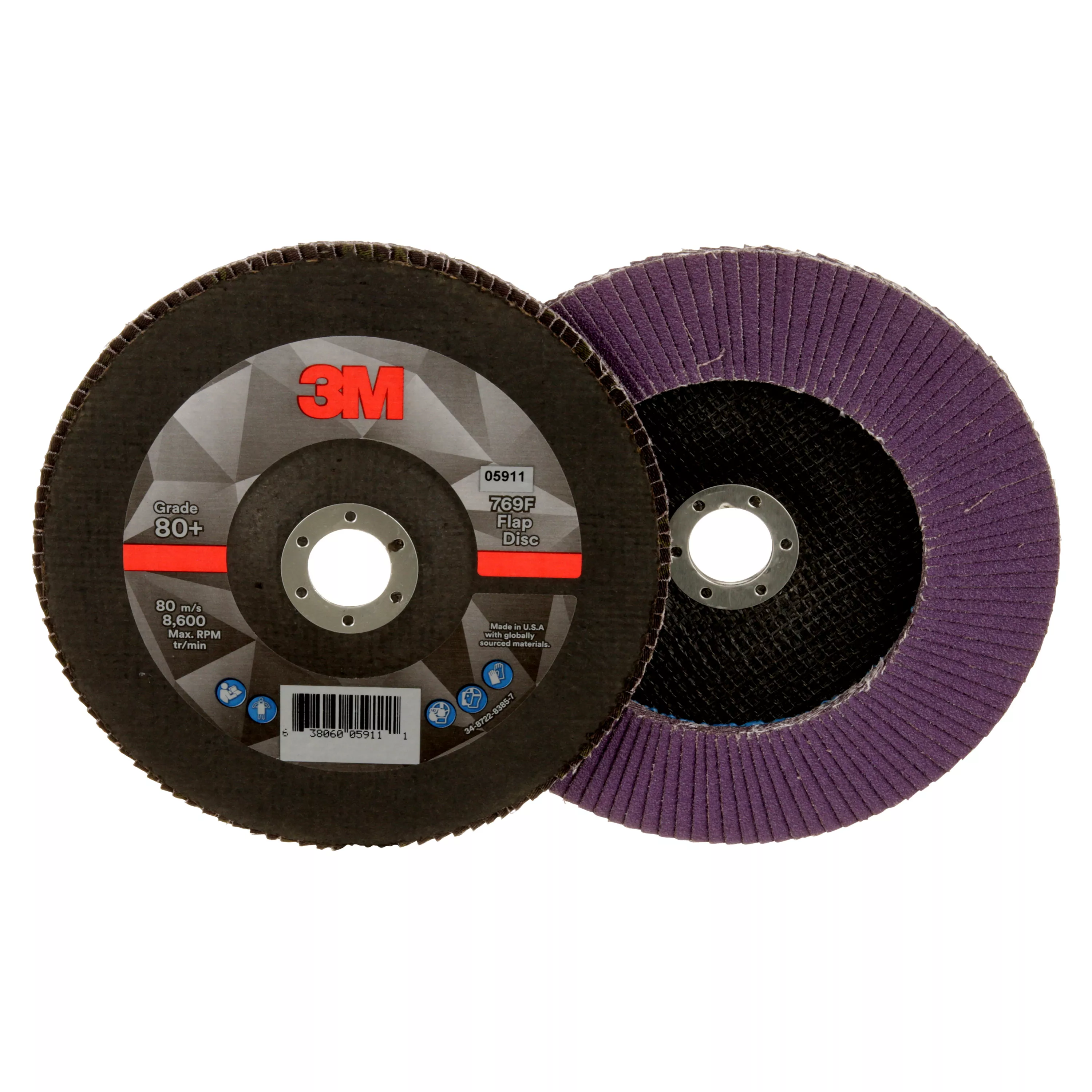 3M™ Flap Disc 769F, 80+, T27, 7 in x 7/8 in, 5 ea/Case
