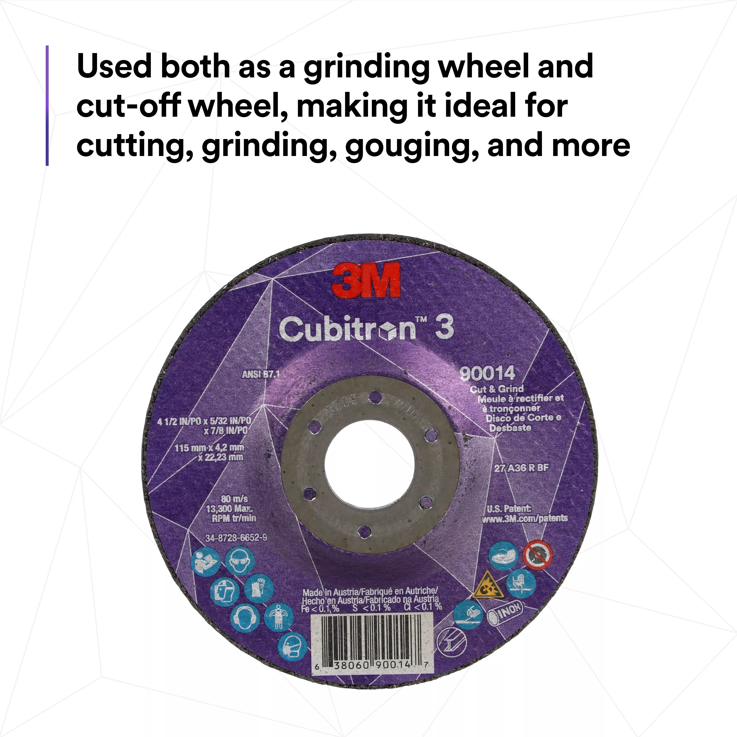 SKU 7100305149 | 3M™ Cubitron™ 3 Cut and Grind Wheel