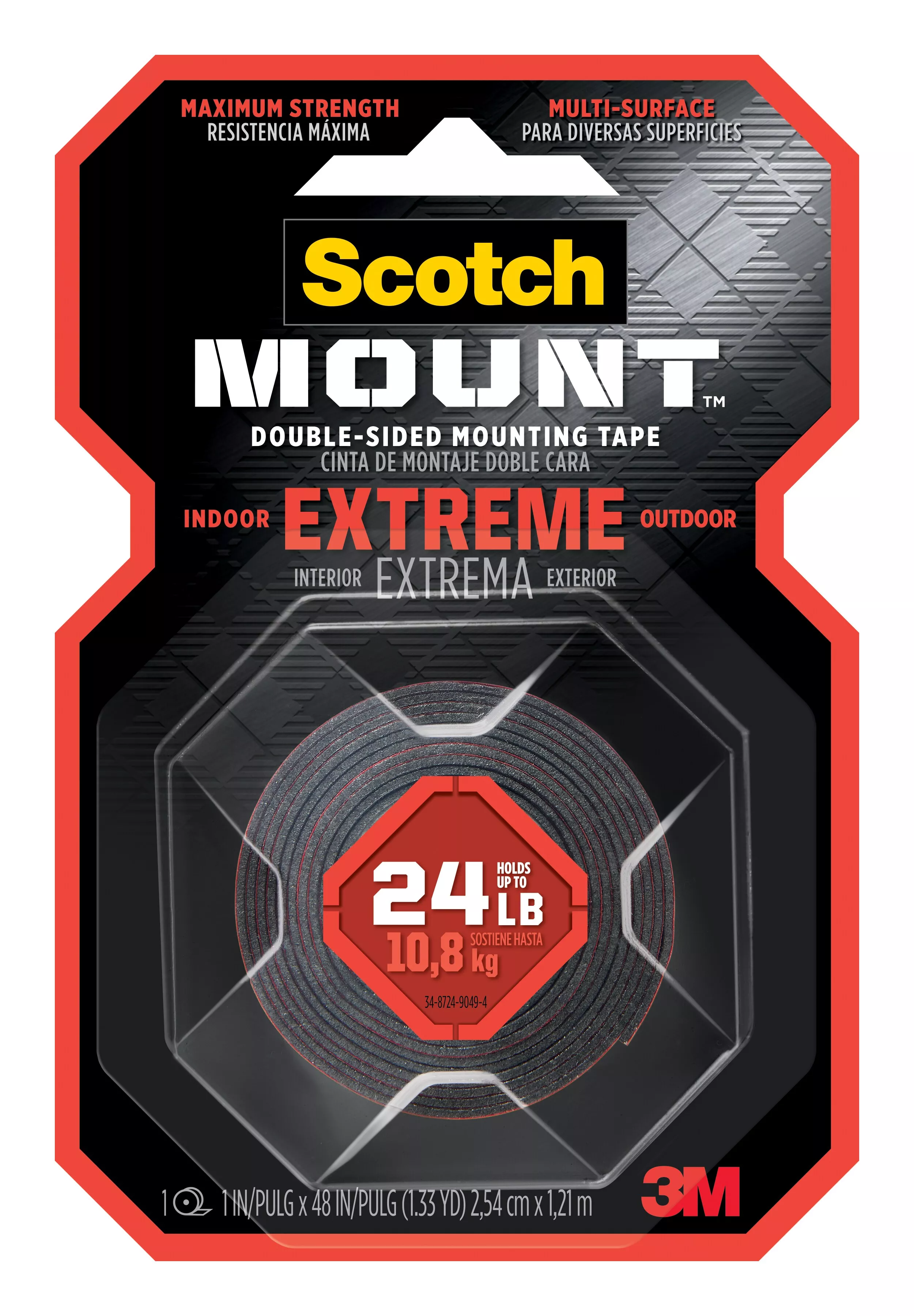 Scotch-Mount™ Extreme Double-Sided Mounting Tape 414H-48, 1 in x 48 in (2,54 cm x 1,21 m)