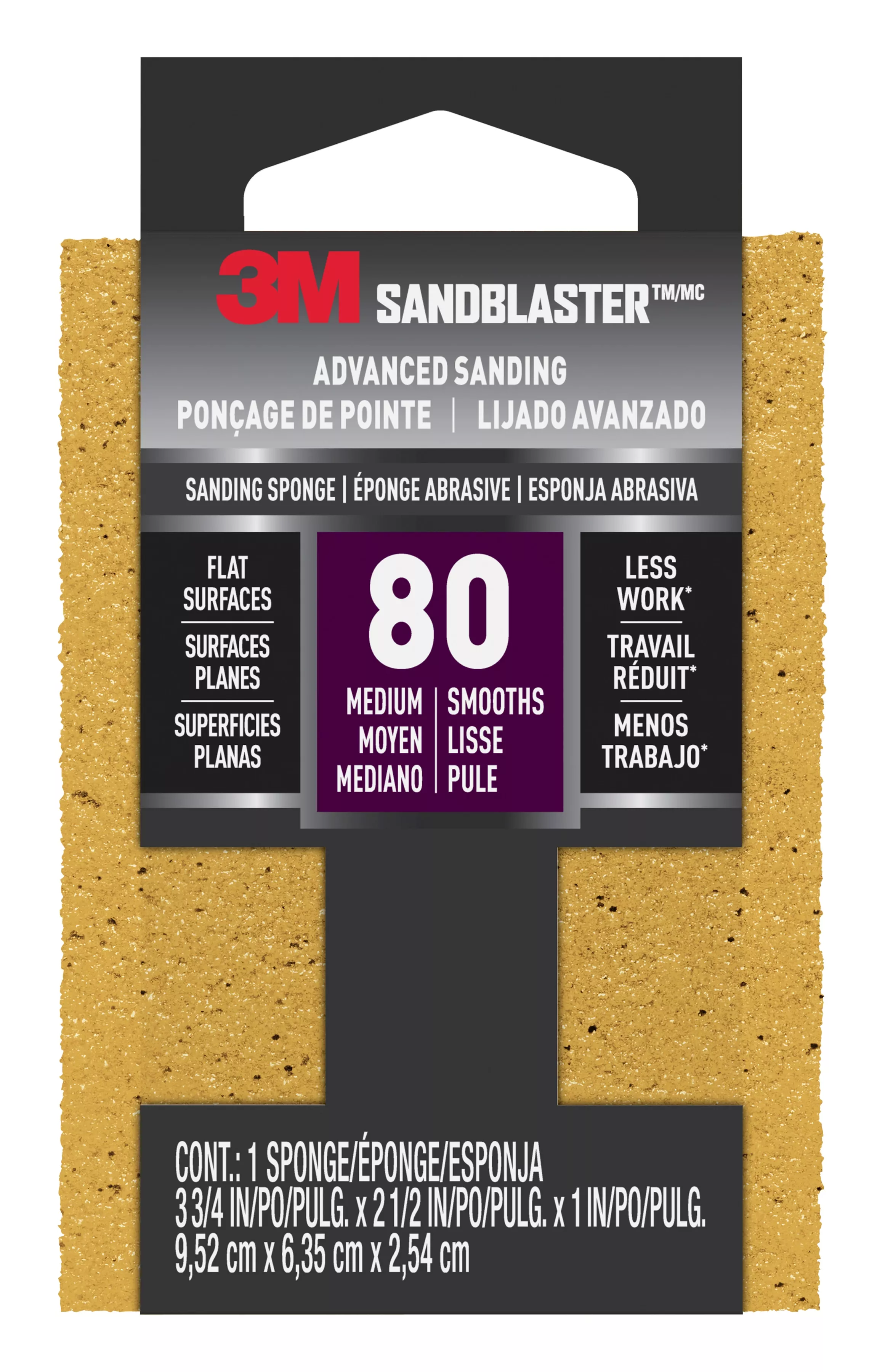 3M™ SandBlaster™ Advanced Sanding Sanding Sponge 20908-80, 80 grit, 3 3/4 in x 2 1/2 x 1 in, 1/pk