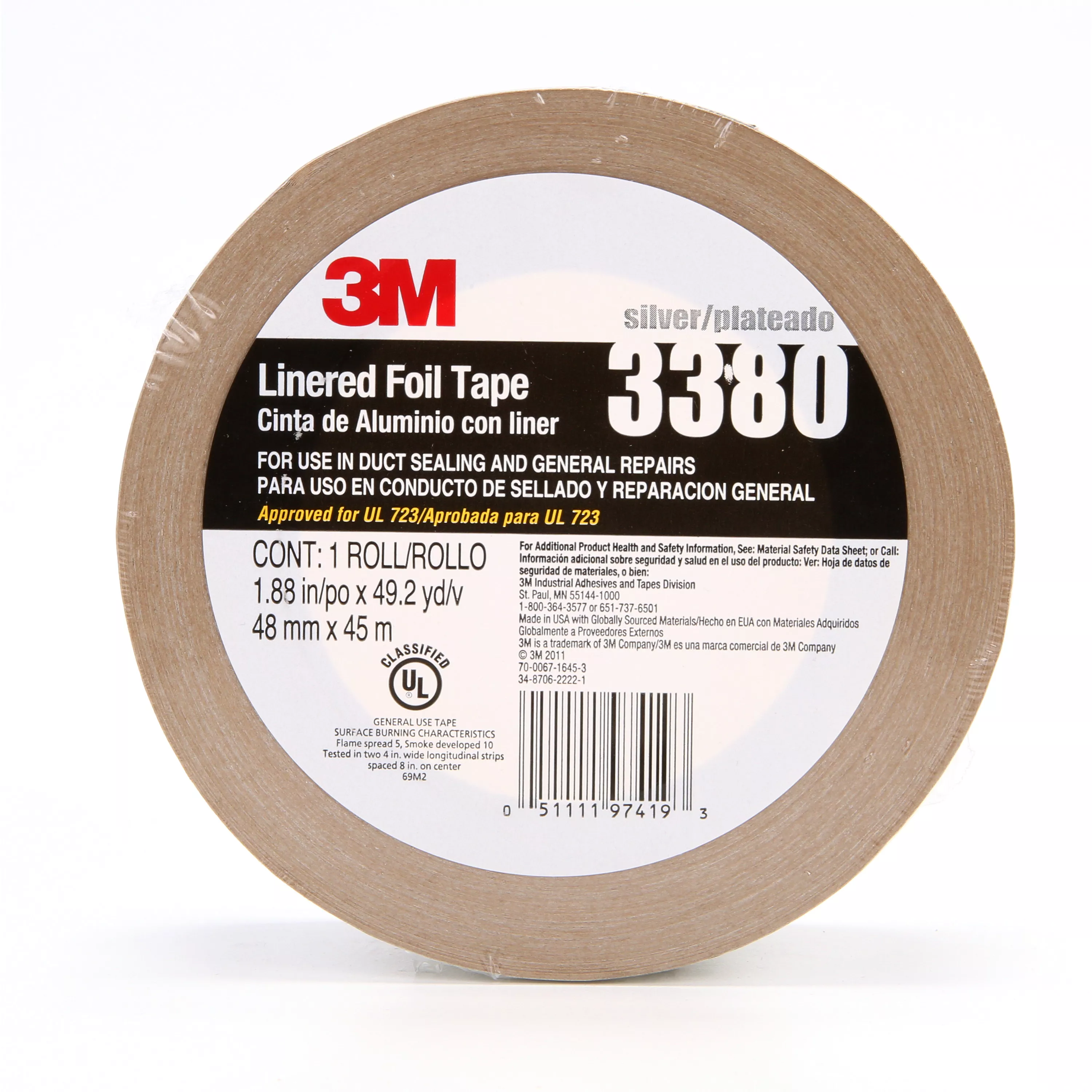 3M™ Aluminum Foil Tape 3380, Silver, 48 mm x 45 m, 3.25 mil, 24
Rolls/Case
