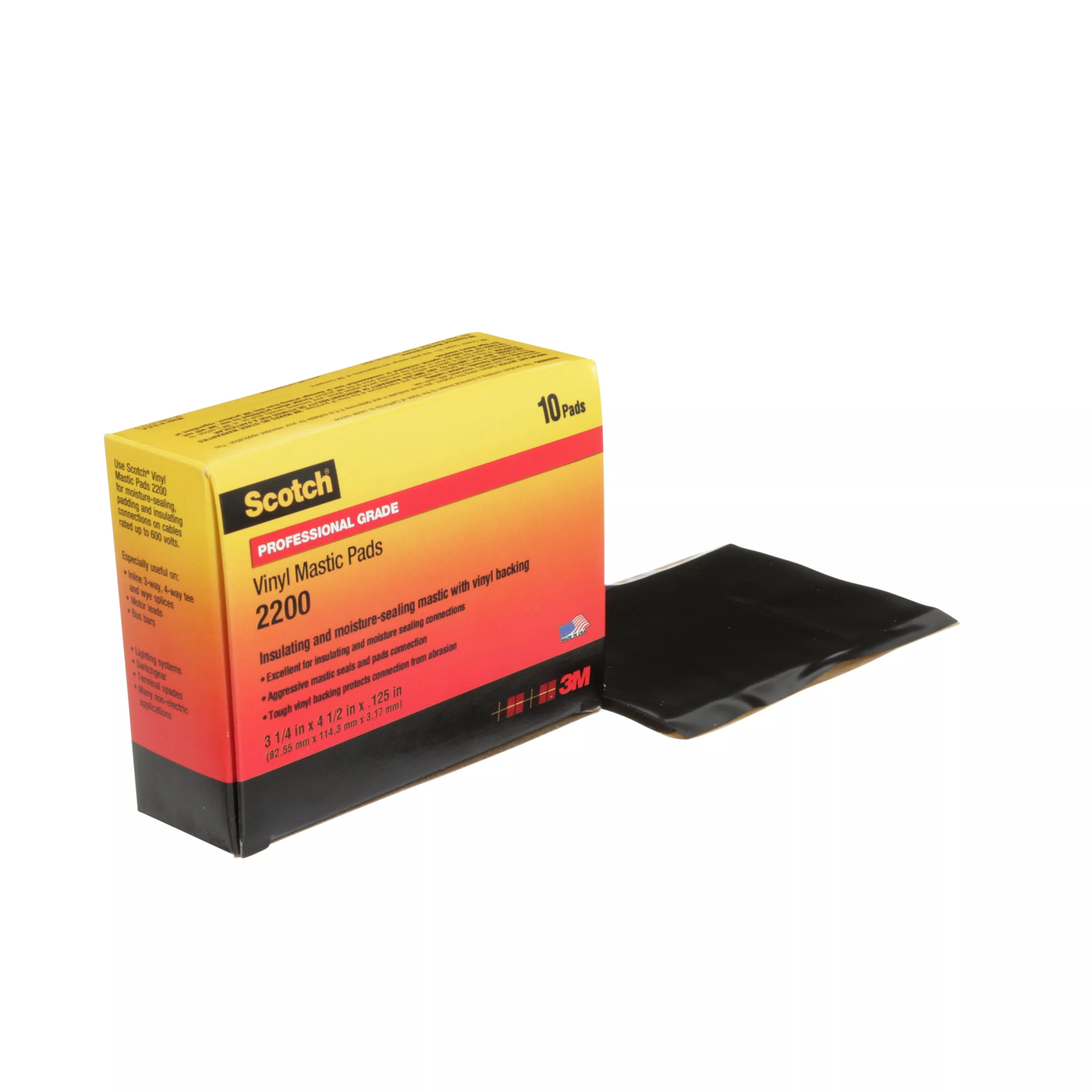 Scotch® Vinyl Mastic Pad 2200, 3-1/4 in x 4-1/2 in, Black, 10
pads/carton, 50 pads/Case