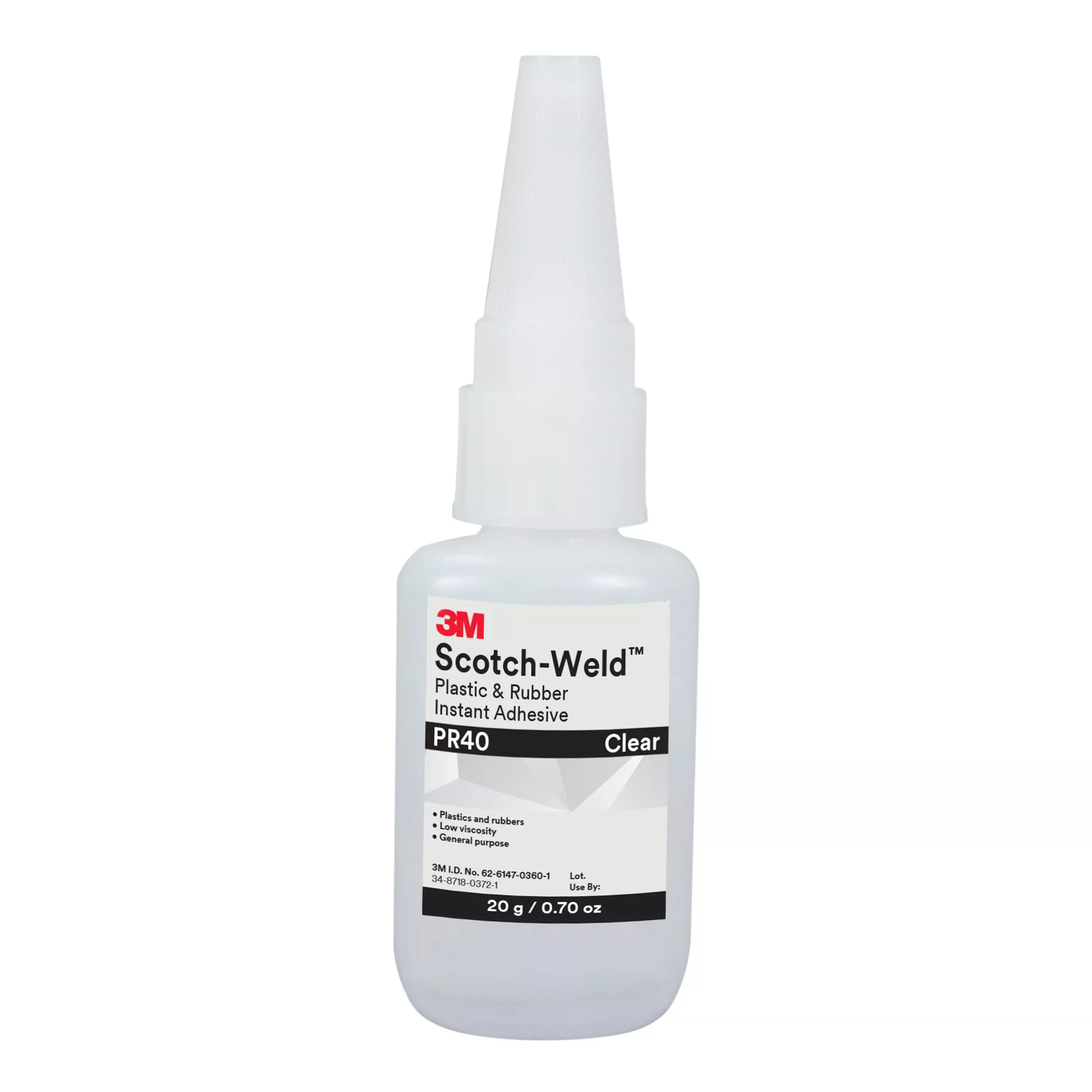 3M™ Scotch-Weld™ Plastic & Rubber Instant Adhesive PR40, Clear, 20 Gram,
10 Bottles/Case