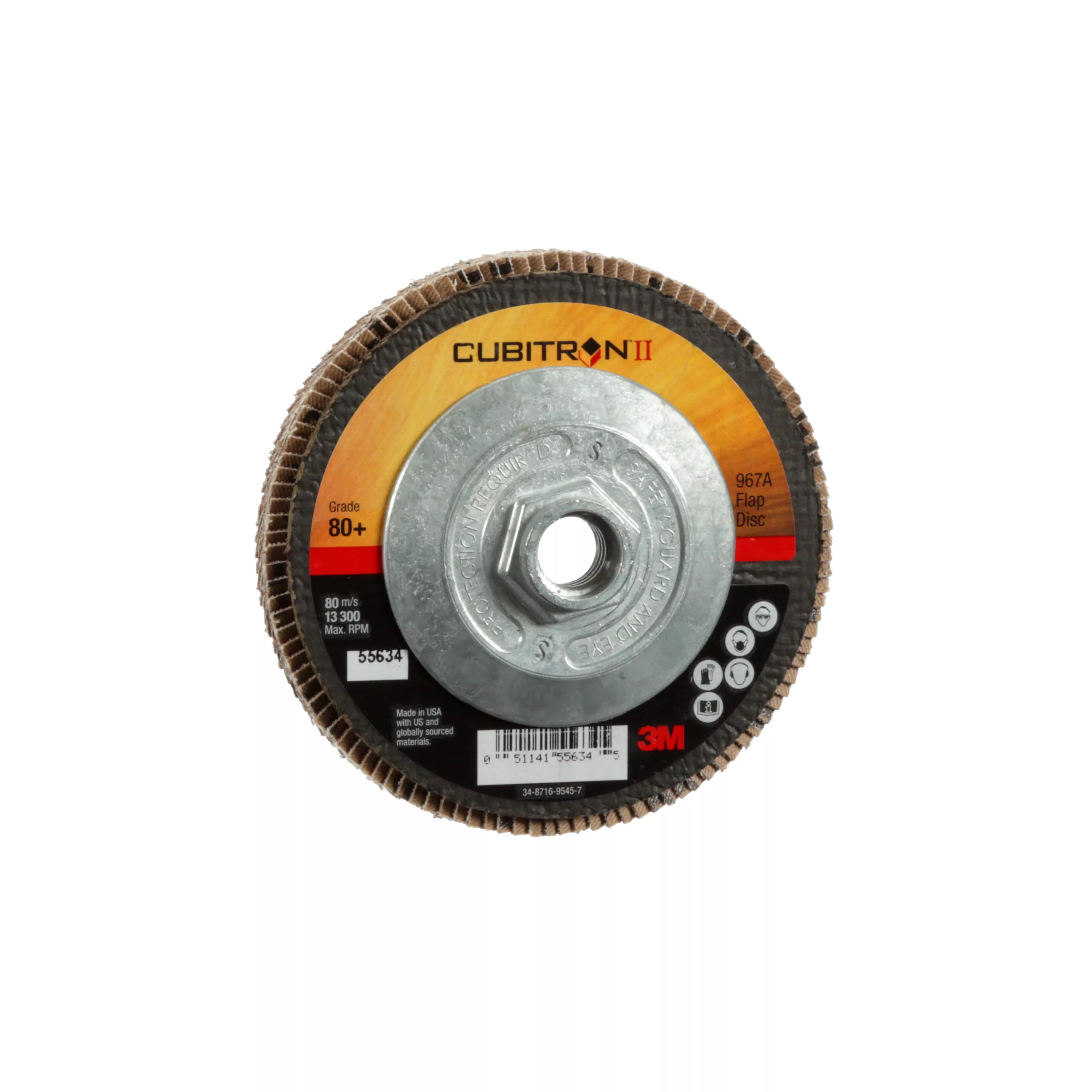 3M™ Cubitron™ II Flap Disc 967A, 80+, T27 Quick Change, 4-1/2 in x
5/8
