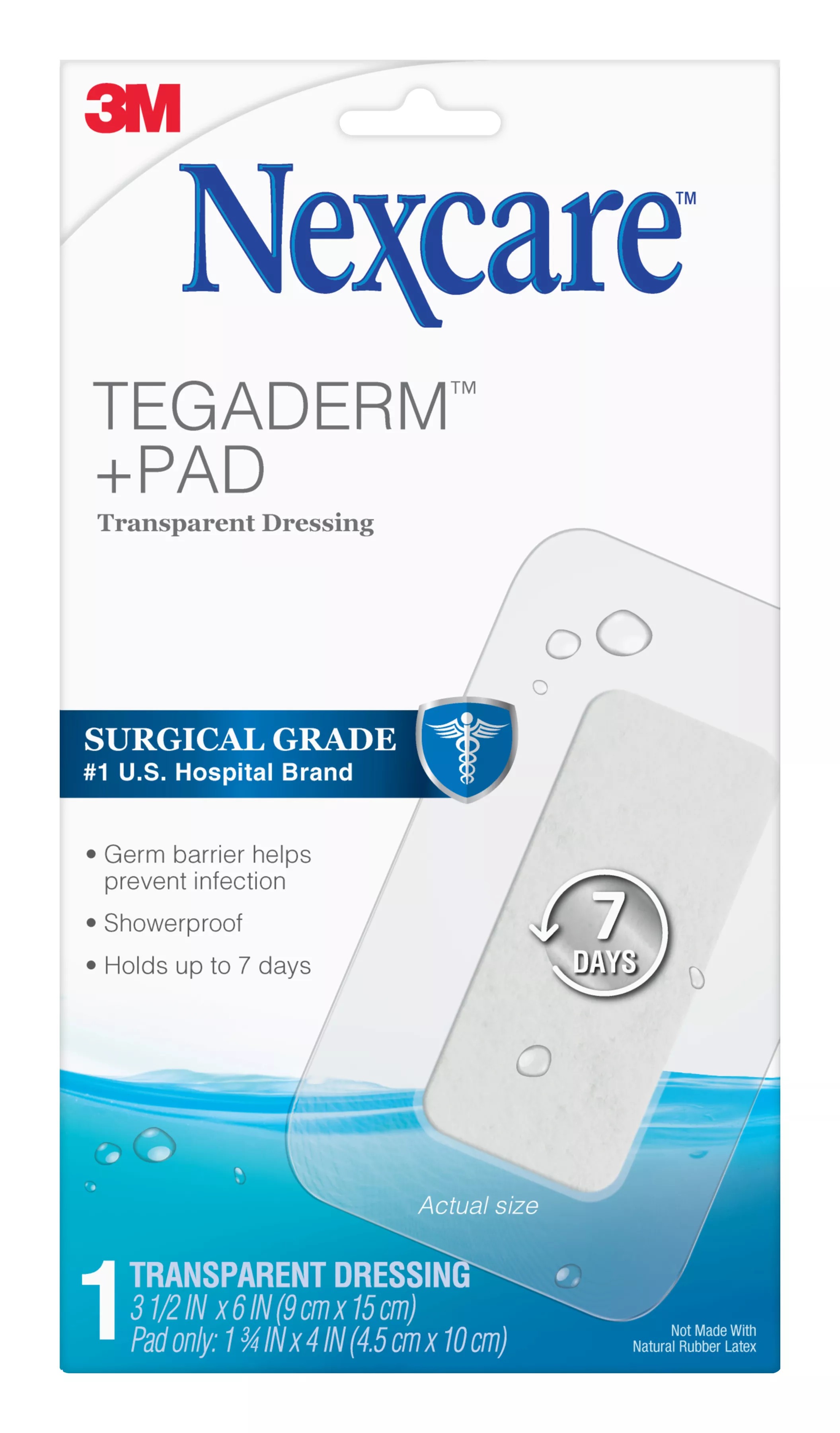 Nexcare™ Tegaderm™ + Pad Transparent Dressing W3589, 3 1/2 in x 6 in (9 cm x 15 cm)