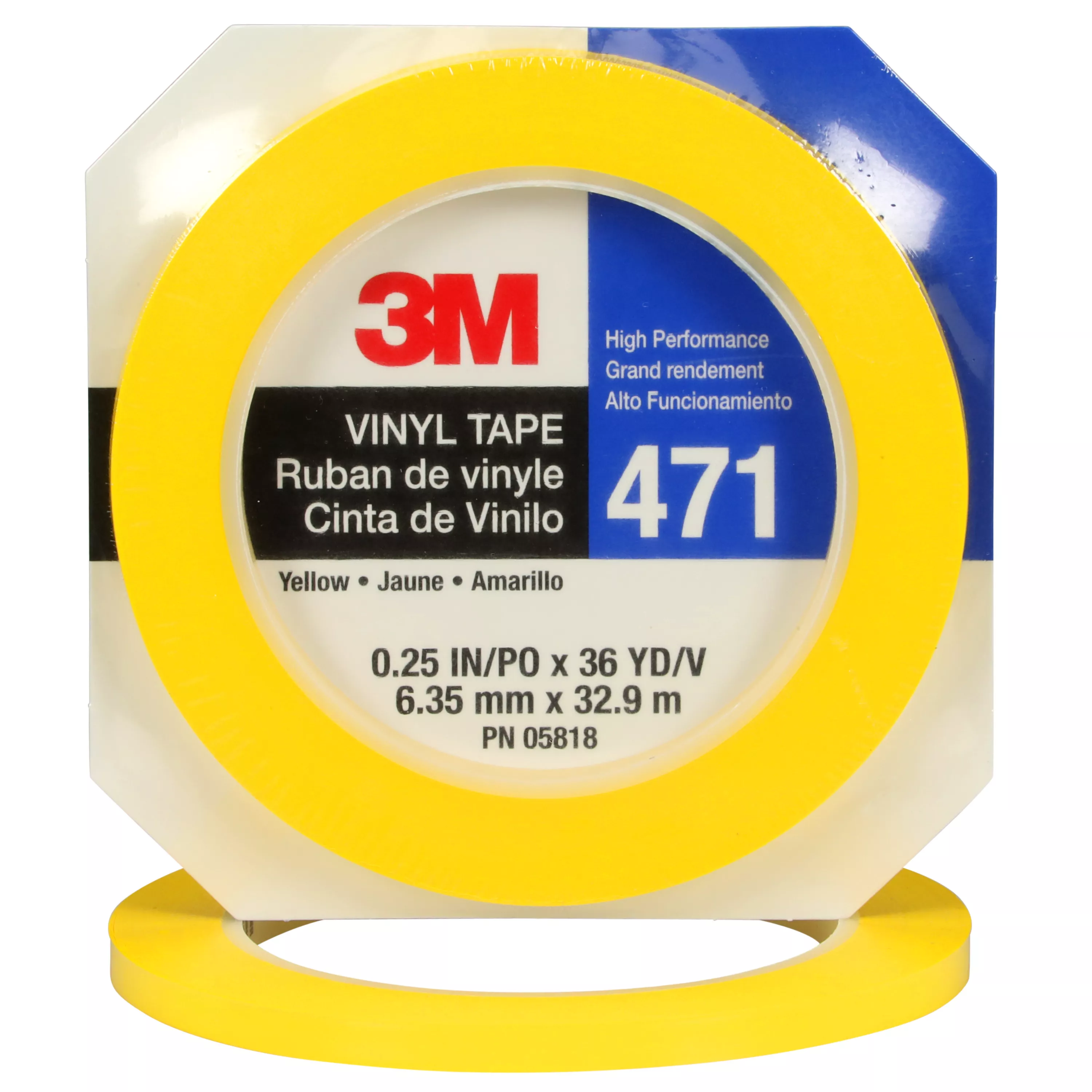 3M™ Vinyl Tape 471, Yellow, 1/4 in x 36 yd, 5.2 mil, 144 Roll/Case