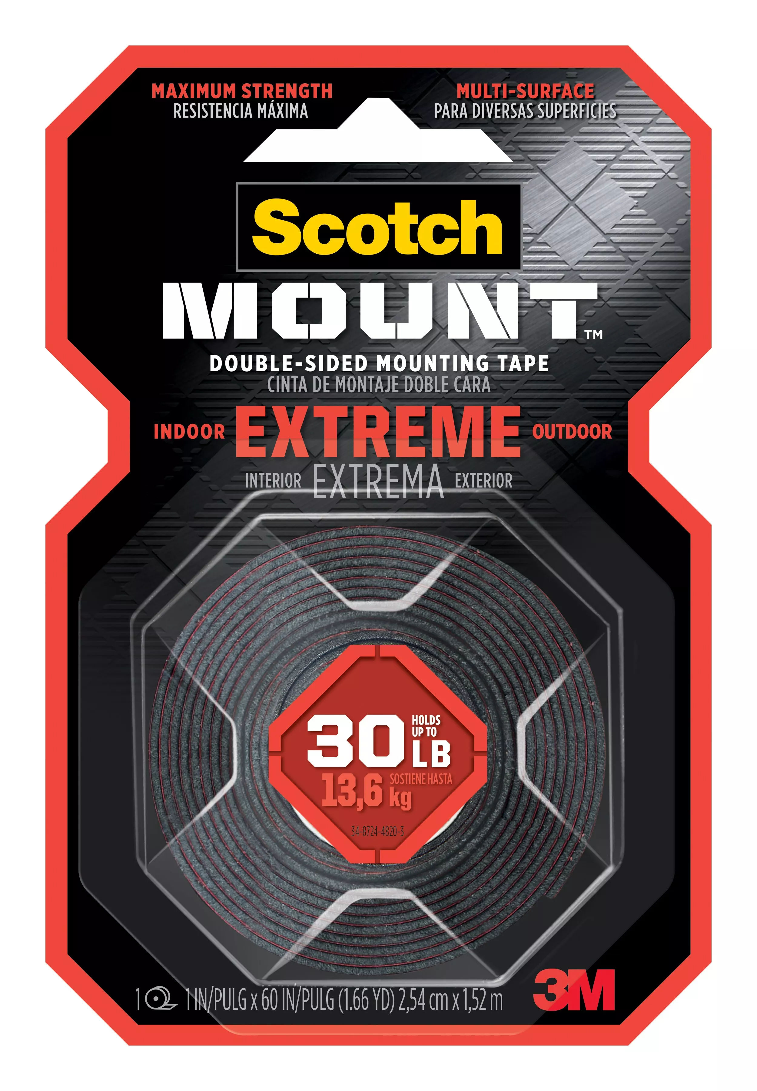Scotch-Mount™ Extreme Double-Sided Mounting Tape 414H-DC, 1 In X 60 In
(2,54 Cm X 1,52 M)