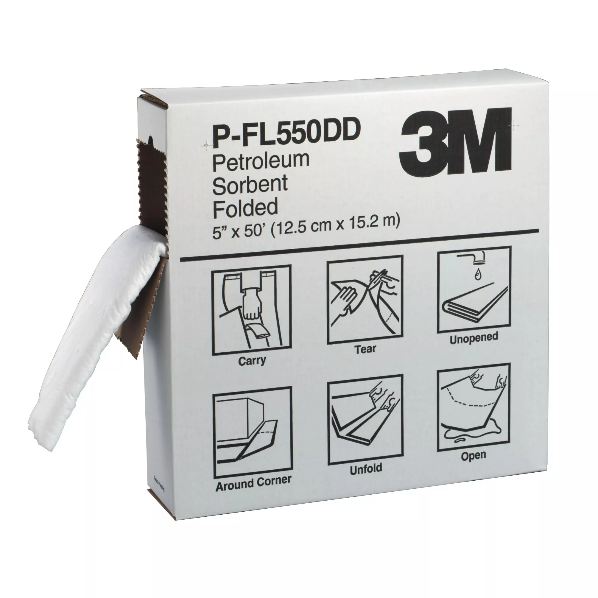 3M™ Oil Sorbent Folded P-FL550DD, 127 mm x 15.2 m, 3 Sets/Case