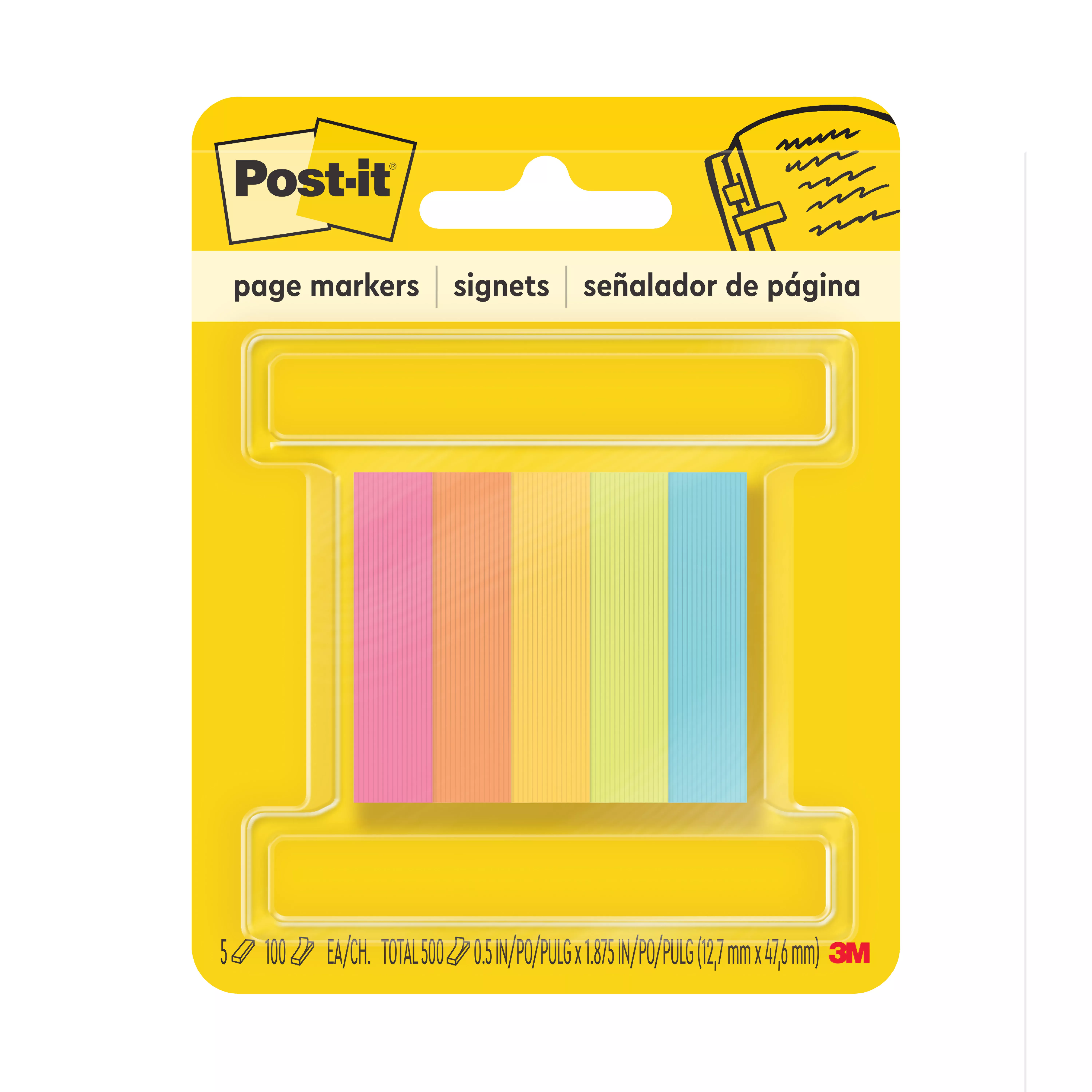 Post-it® Page Markers 670-5AN, 1/2 in x 1 7/8 in (12.7 mm x 47.6 mm)