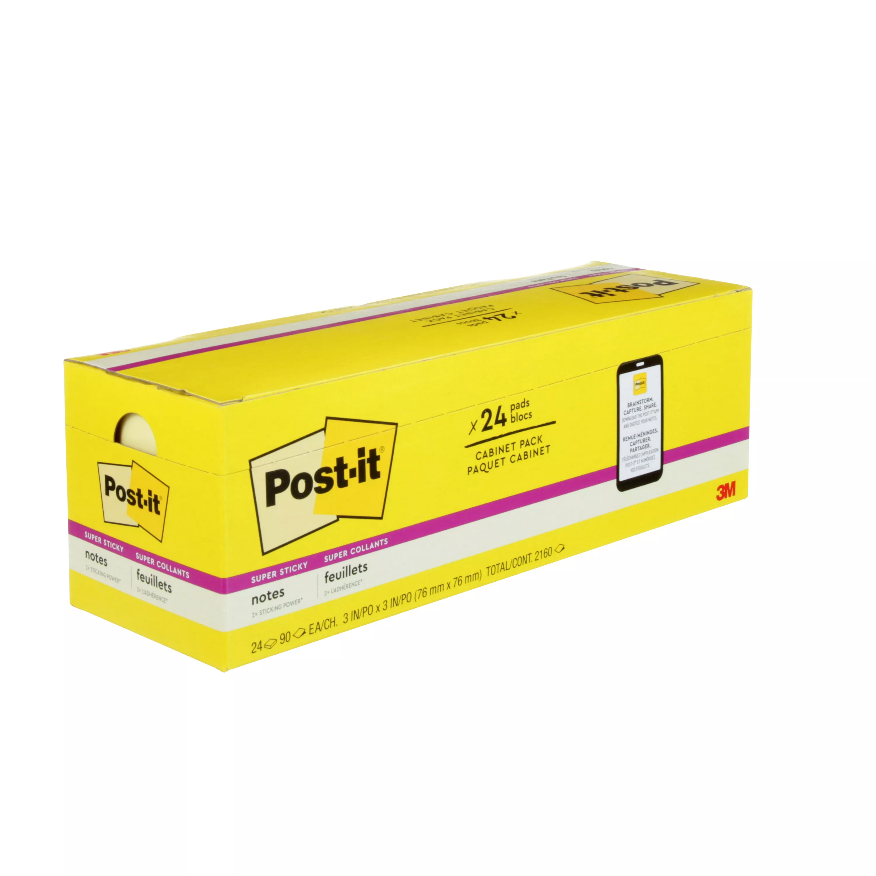 Post-it® Super Sticky Notes 654-24SSCP, 3 in x 3 in (76 mm x 76
mm)Canary