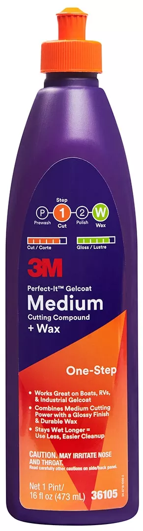 3M™ Perfect-It™ Gelcoat Medium Cutting Compound + Wax, 36105, 1 pint
(473 mL), 6 per case