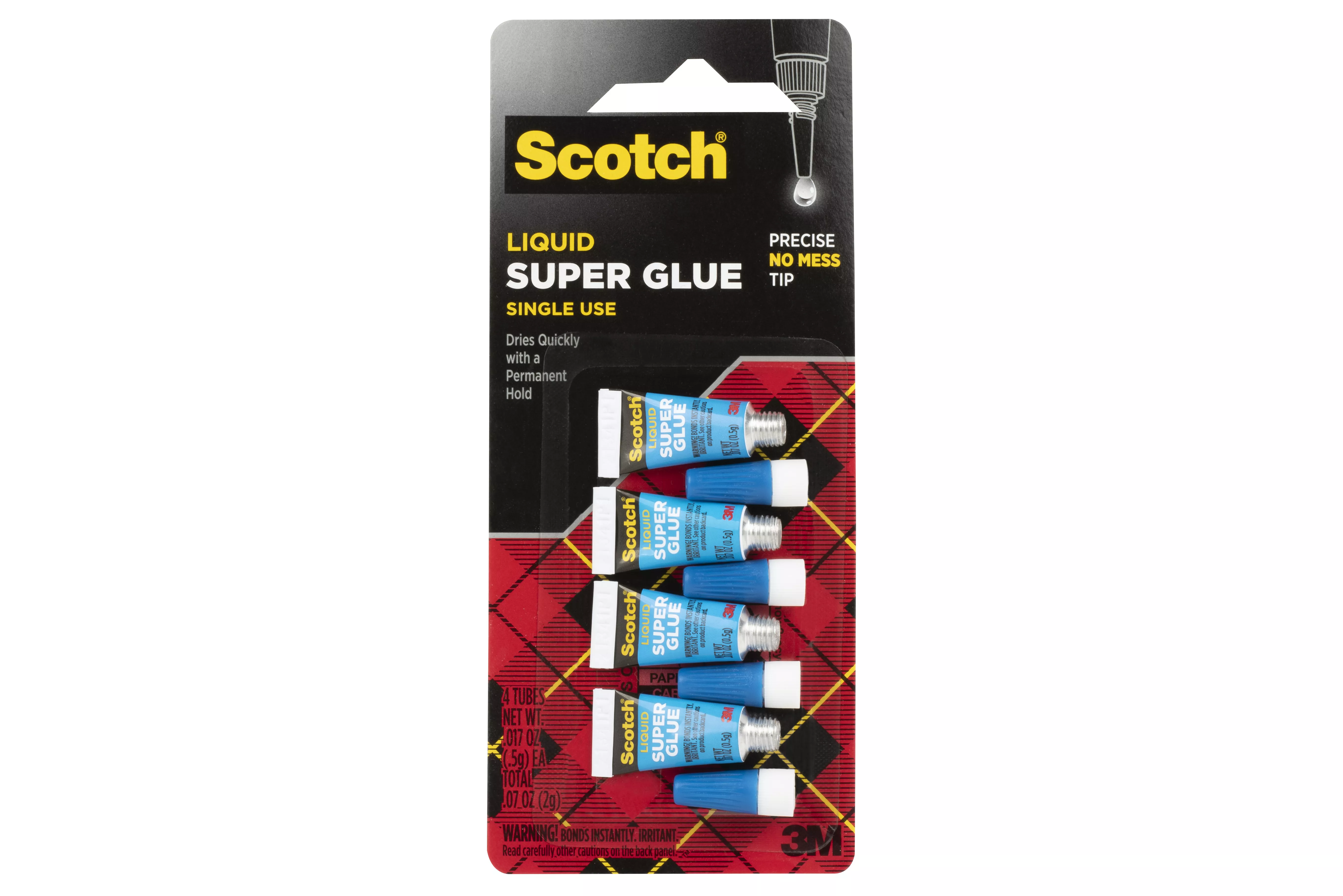 Scotch® Super Glue Liquid AD114, 4-Pack of single-use tubes, .017 oz
each