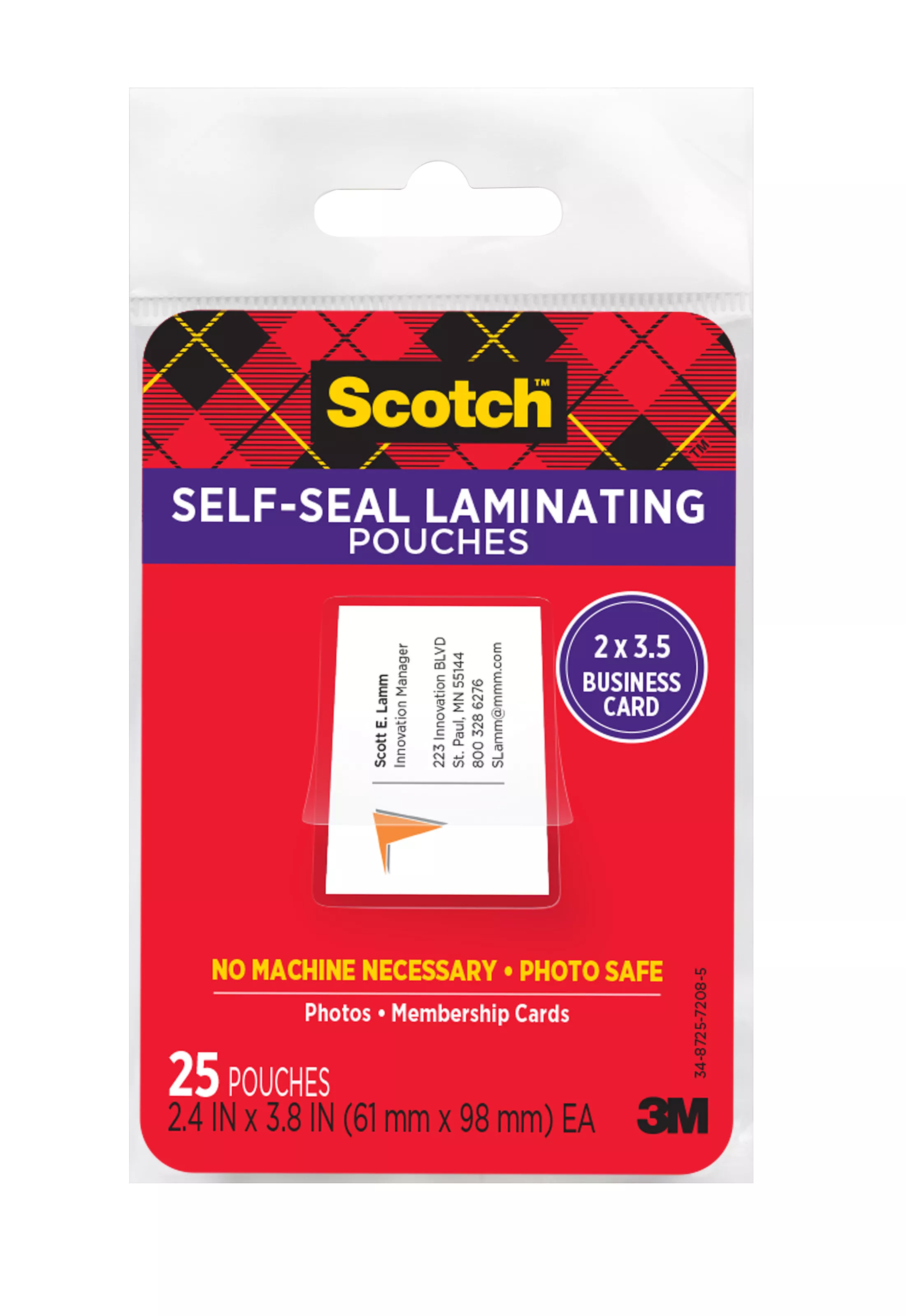 SKU 7000122971 | Scotch™ Self-Sealing Laminating Pouches LS851G Business Card size