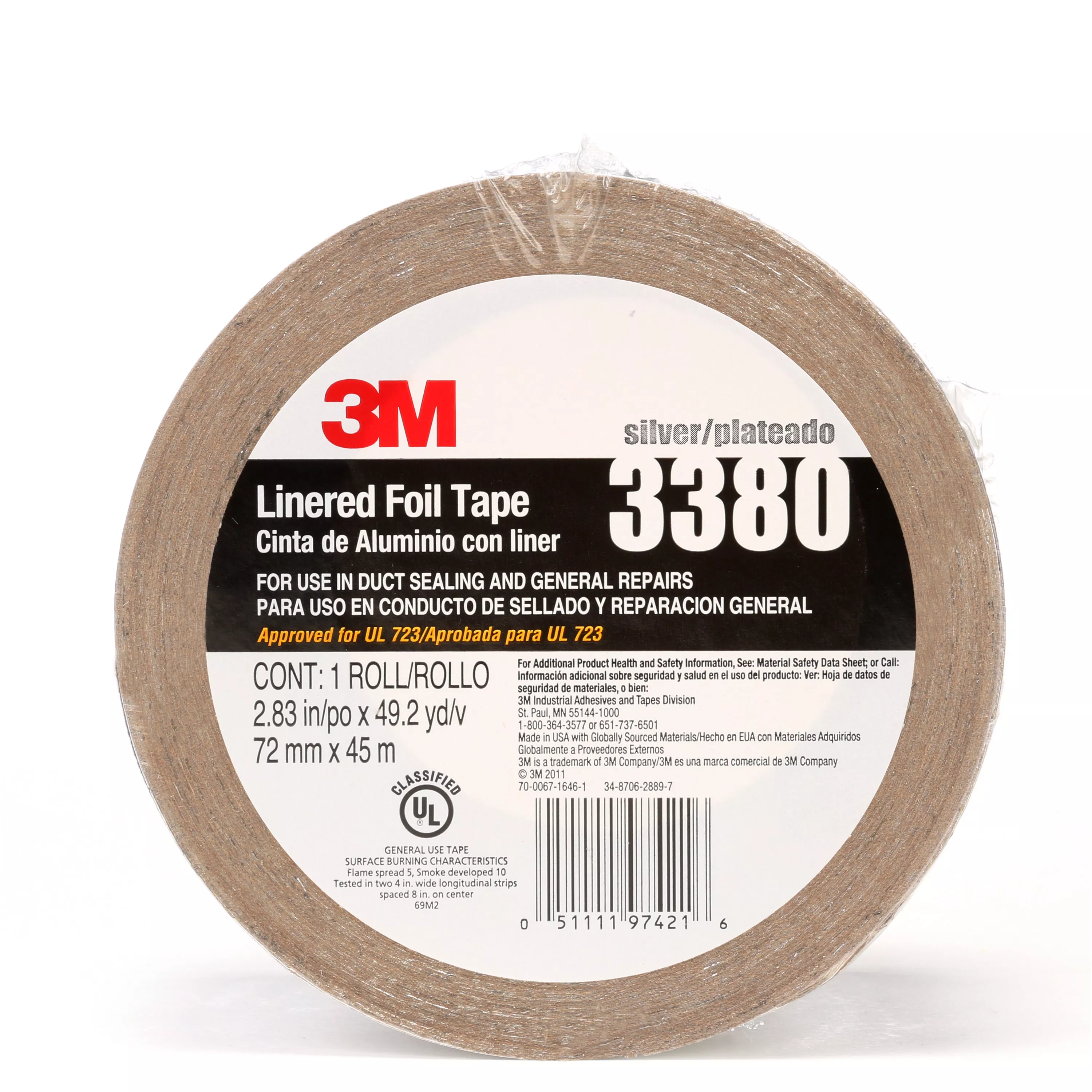 3M™ Aluminum Foil Tape 3380, Silver, 72 mm x 45 m, 3.25 mil, 16
Rolls/Case