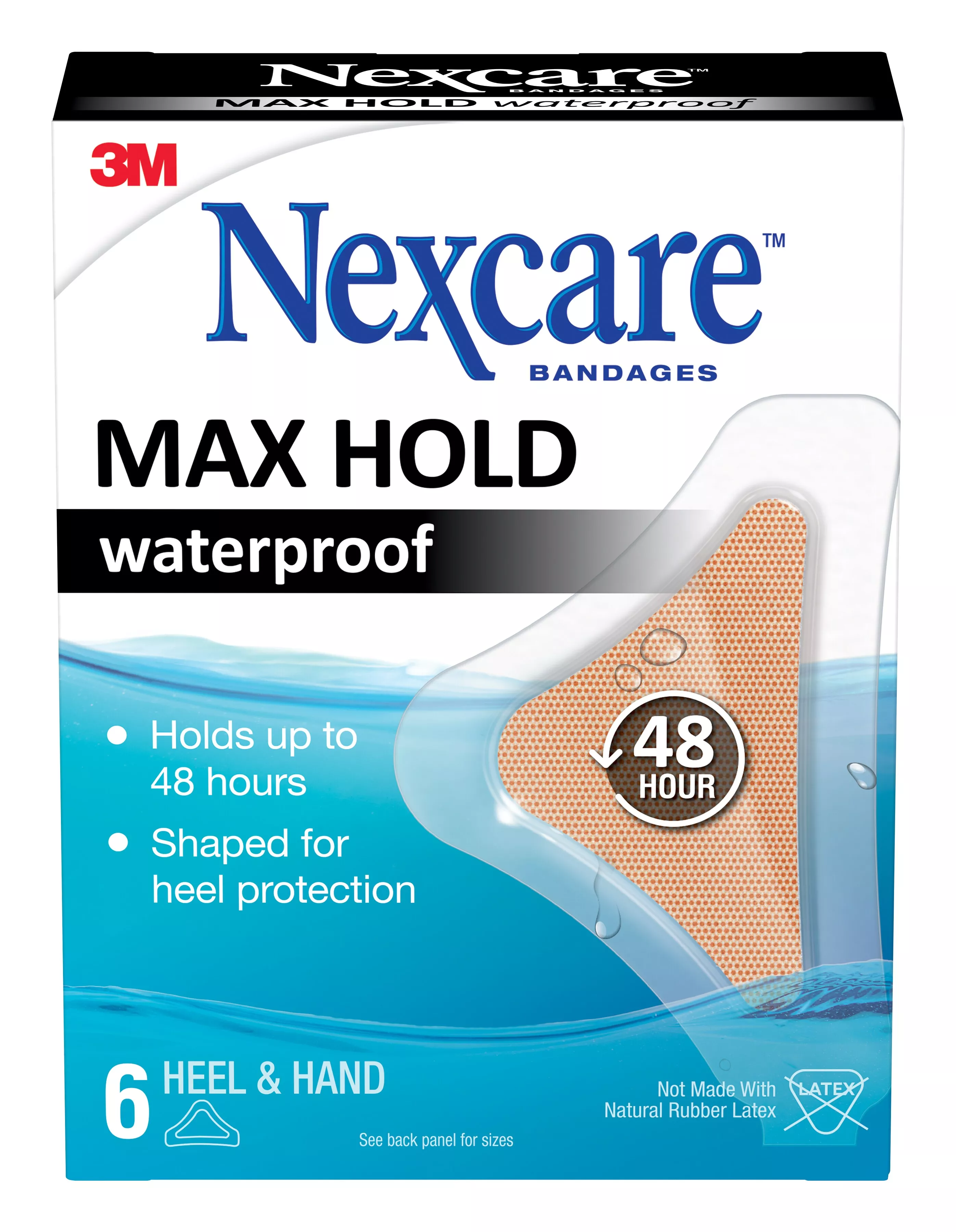 Nexcare™ Max-Hold Heel/Hand Waterproof Bandages MHWH-06, 1.75 in x 2.81
in (44 mm x 71 mm)