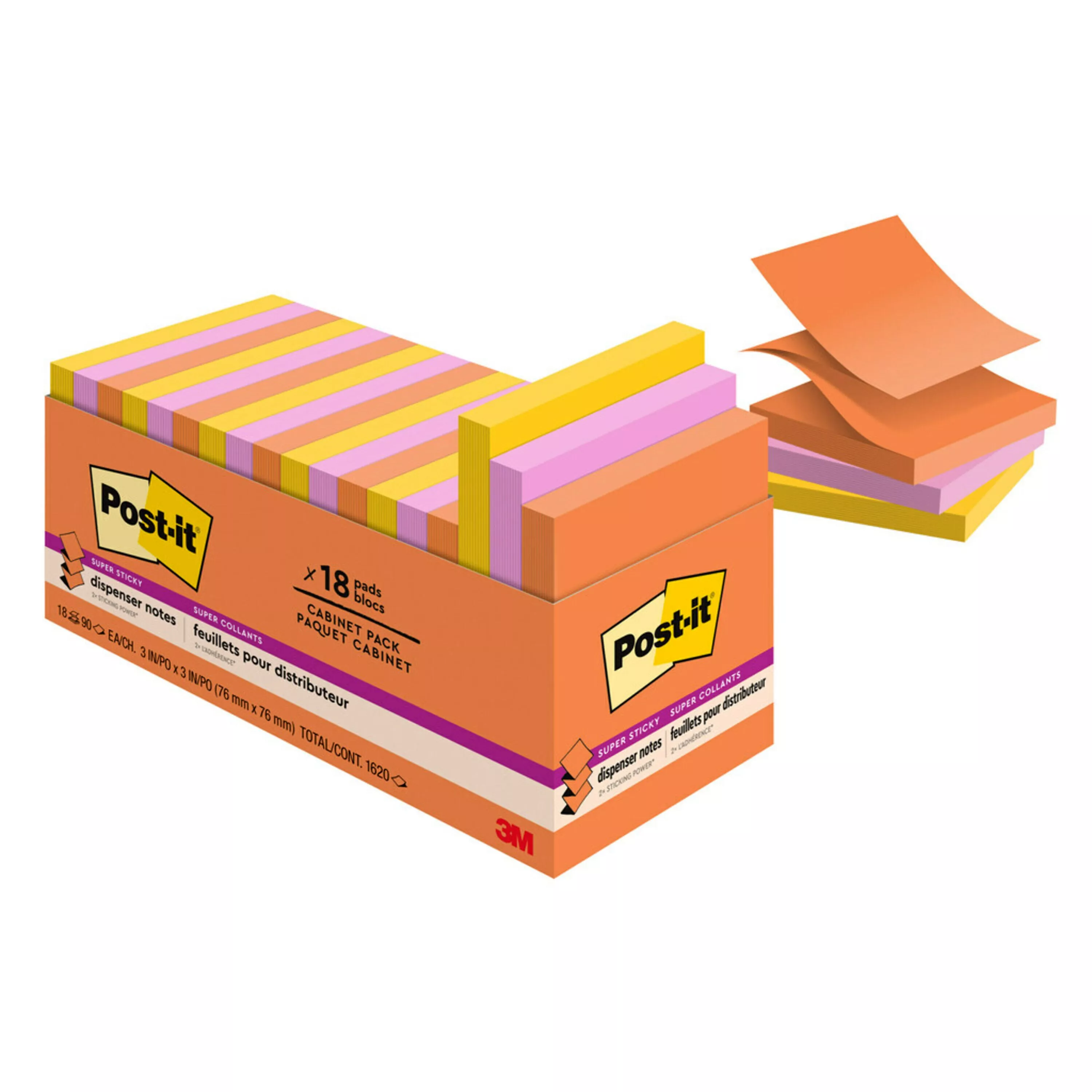Post-it® Dispenser Pop-up Notes R330-18SSAUCP, 3 in x 3 in, 18 pads, Energy Boost Collection