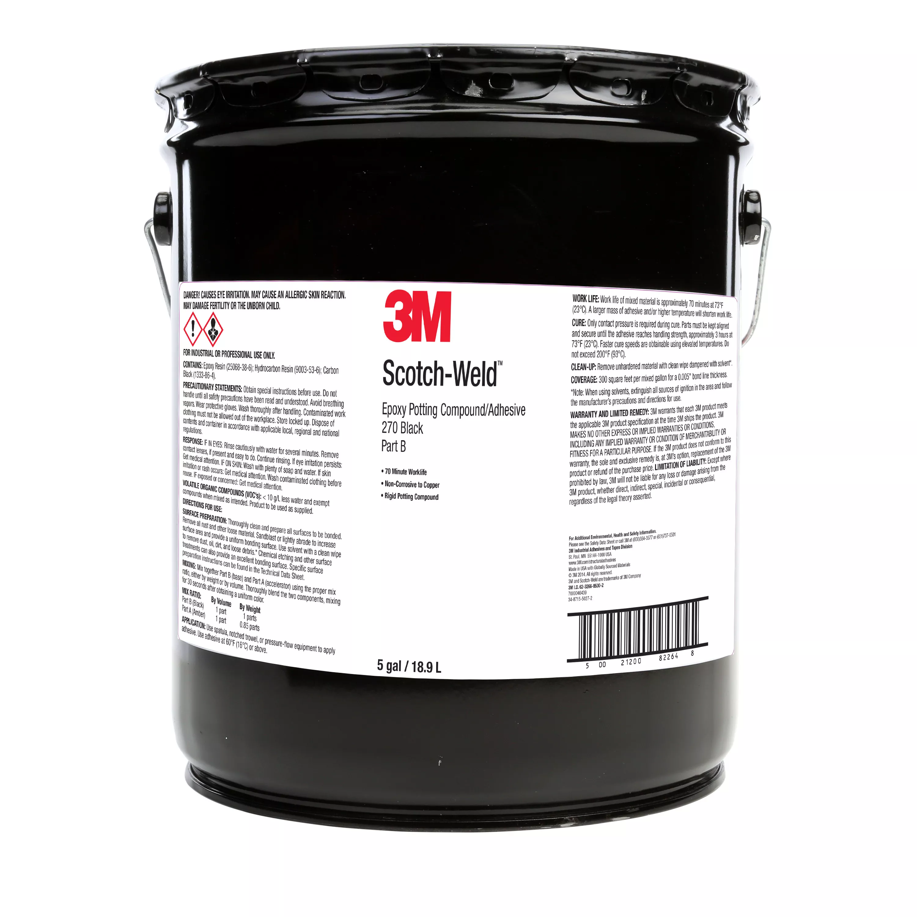 3M™ Scotch-Weld™ Epoxy Potting Compound 270, Black, Part B, 5 Gallon
(Pail), 1 Can/Drum