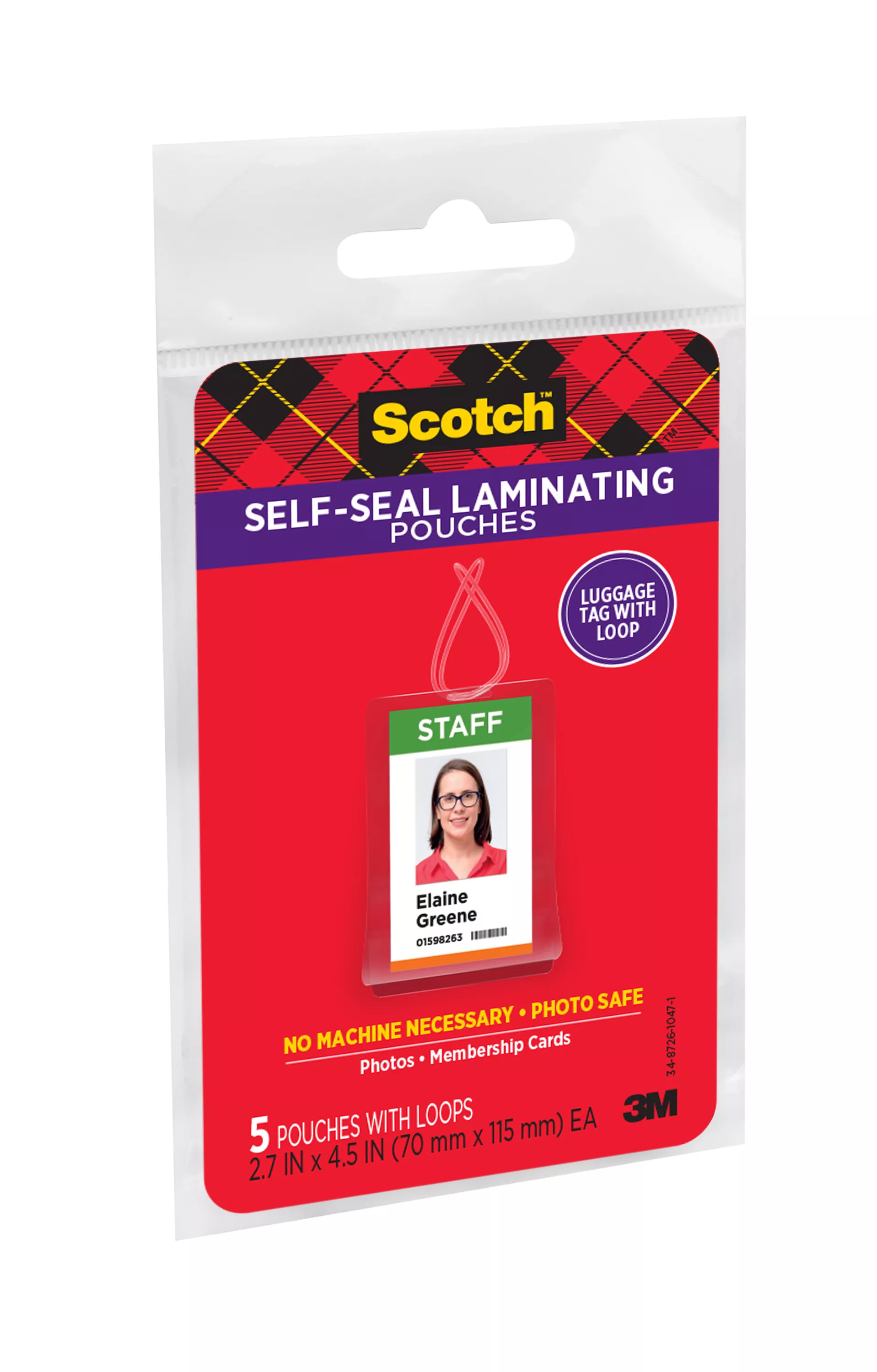 Product Number LS853-5G | Scotch™ Self-Sealing Laminating Pouches LS853-5G Bag Tags