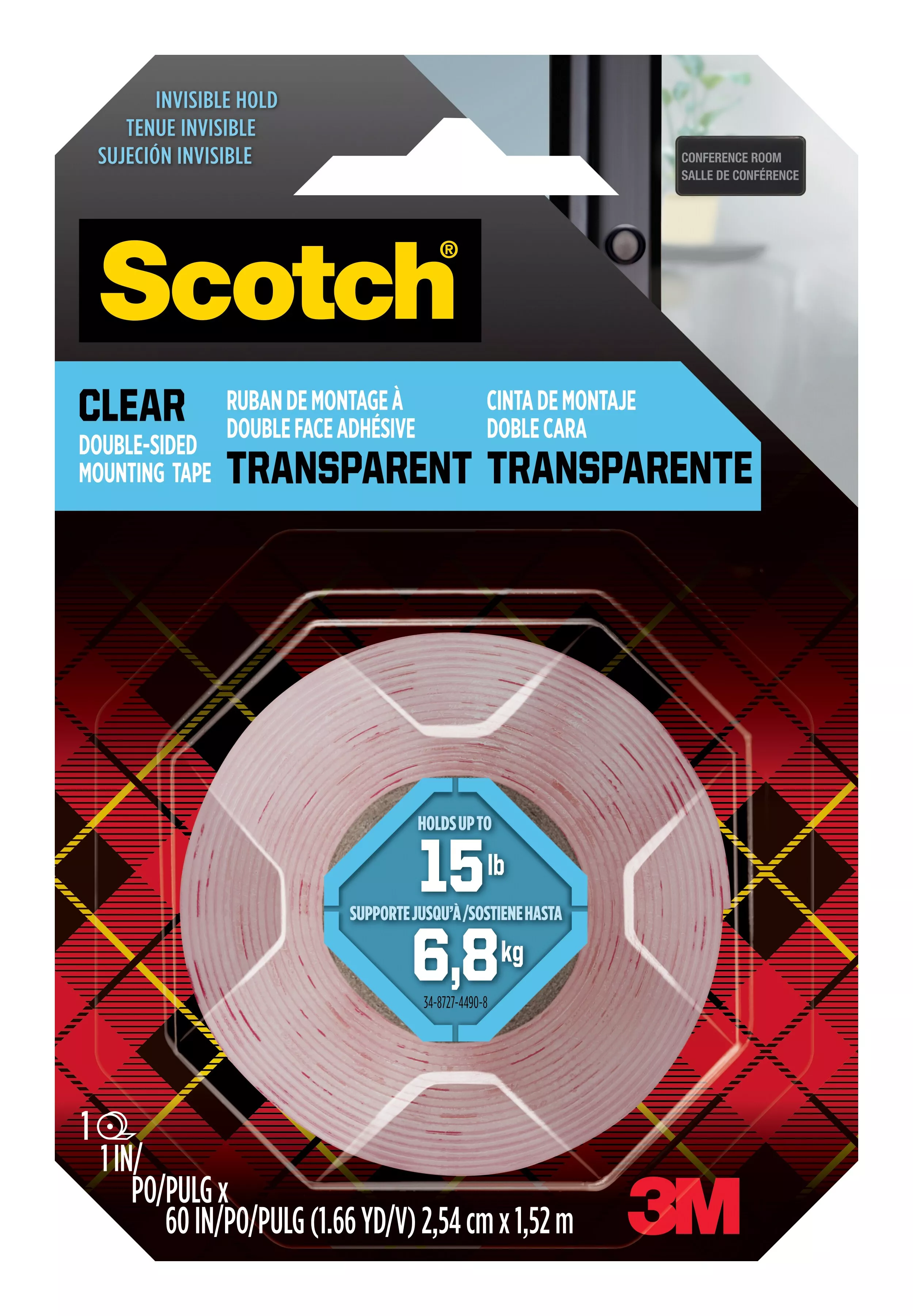 Scotch® Clear Double-Sided Mounting Tape 410S-ESF, 1 in x 60 in (2.54 cm x 1.52 m)