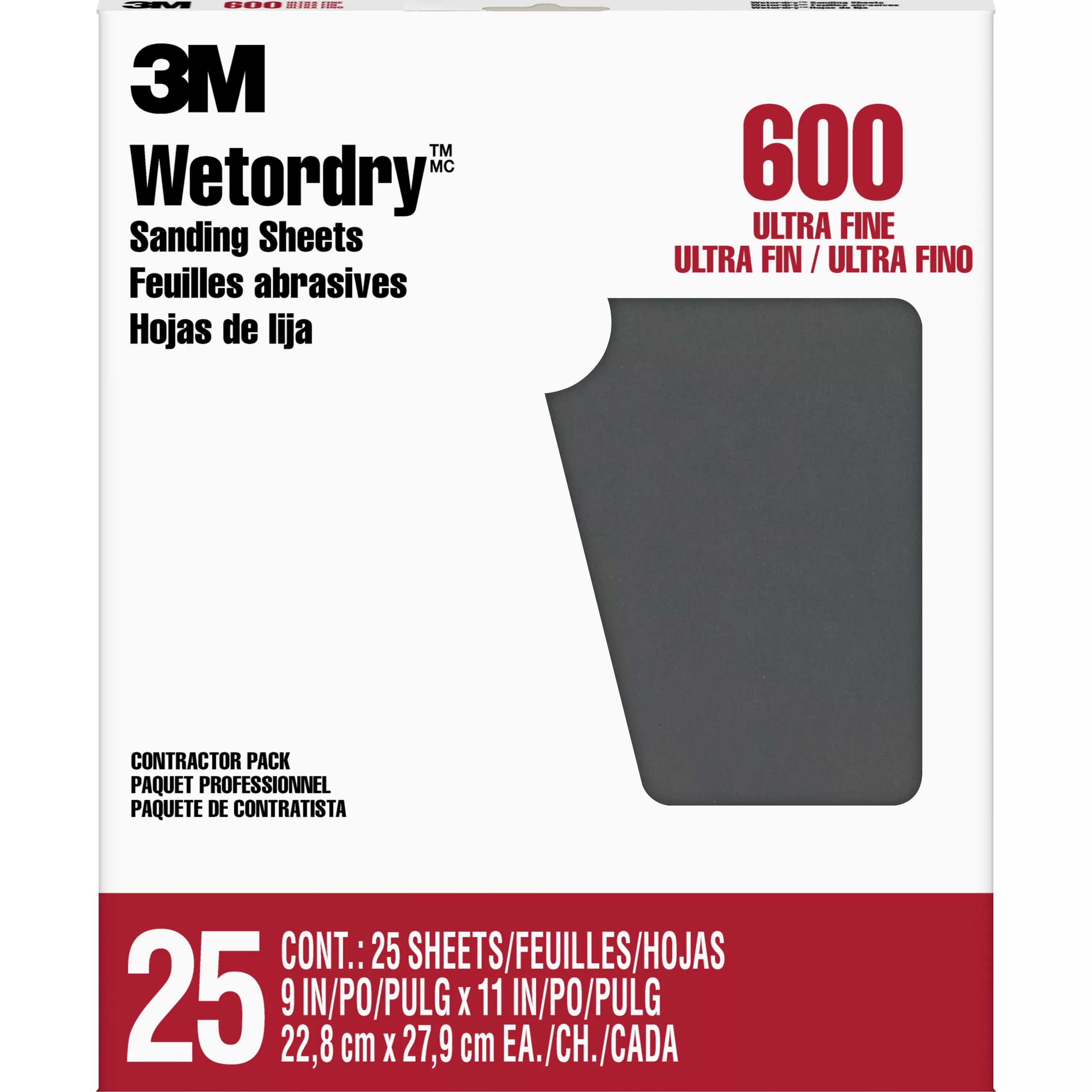 3M™ Wetordry™ Sanding Sheets 99419NA, 9 in x 11 in, 600 grit, 25 sheets/pk, 10 pks/cs